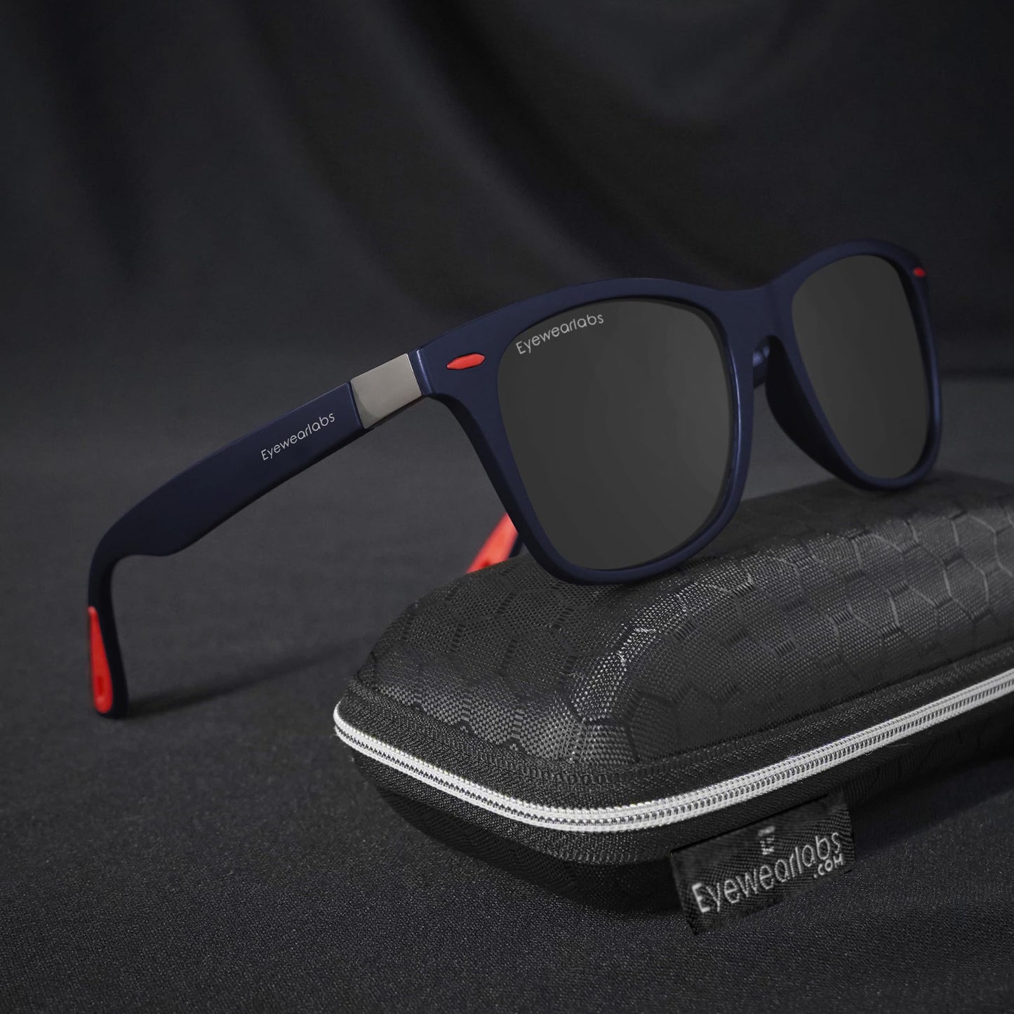 Eyewearlabs OKNO | Polarized Full Rim Square Branded Stylish Sunglasses For Men & Women | 100% UV Protection Shades | Cricket Sports Cycling Driving | Black Lens | Medium | Spidey Navy