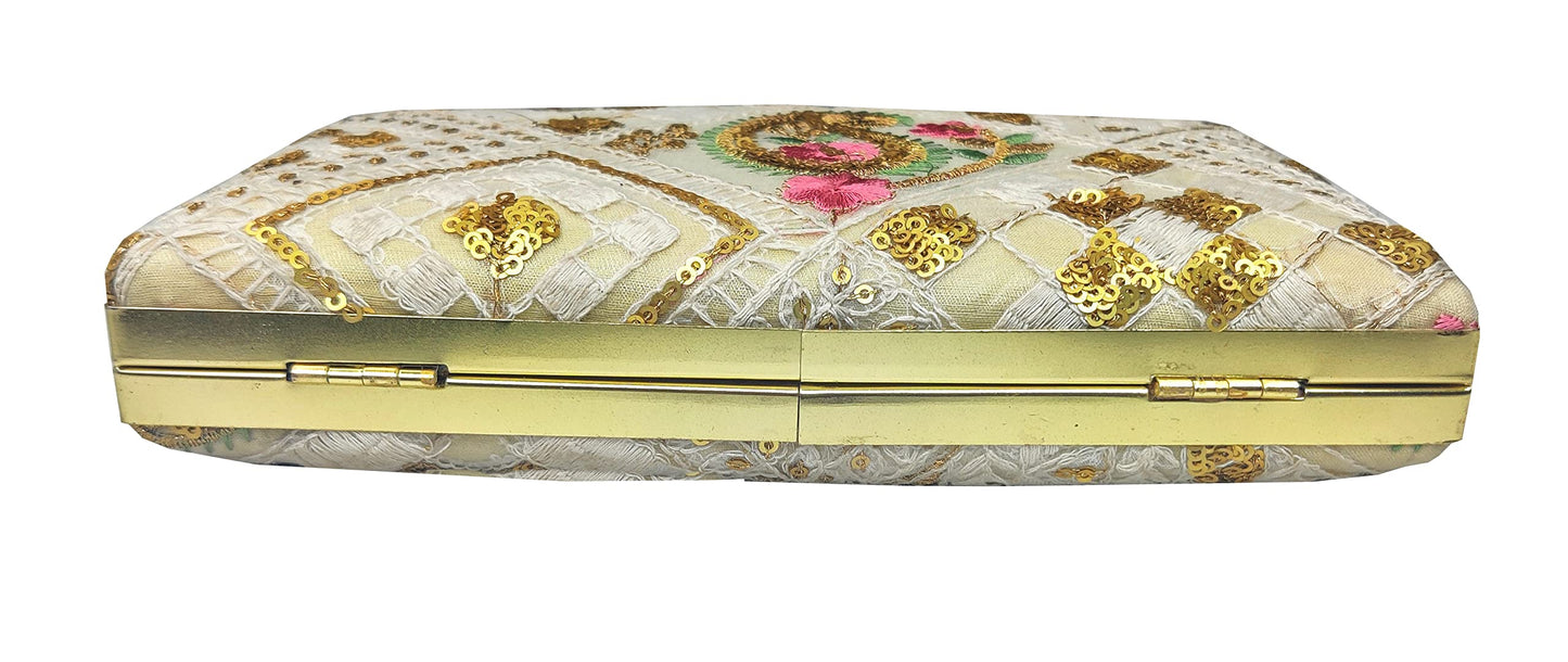 DUCHESS Women Party Box Clutch (Pink-White)