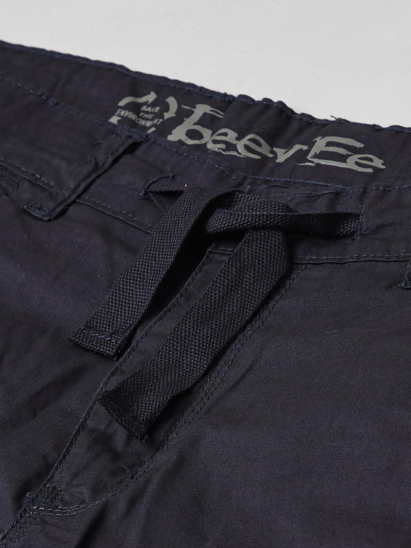 BEEVEE 100% Cotton Solid Navy Fixed Waist Cargo for Mens with Drawstring(FMCR1602NAVY_32)