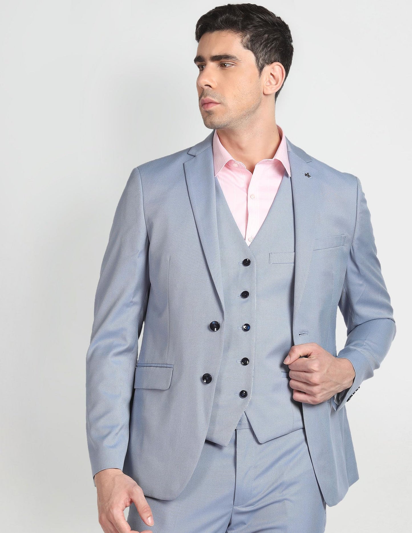 Arrow Men's Polyester Double Breasted Business Suit Pants Set (ARAGSU5527_Grey Blue_40)