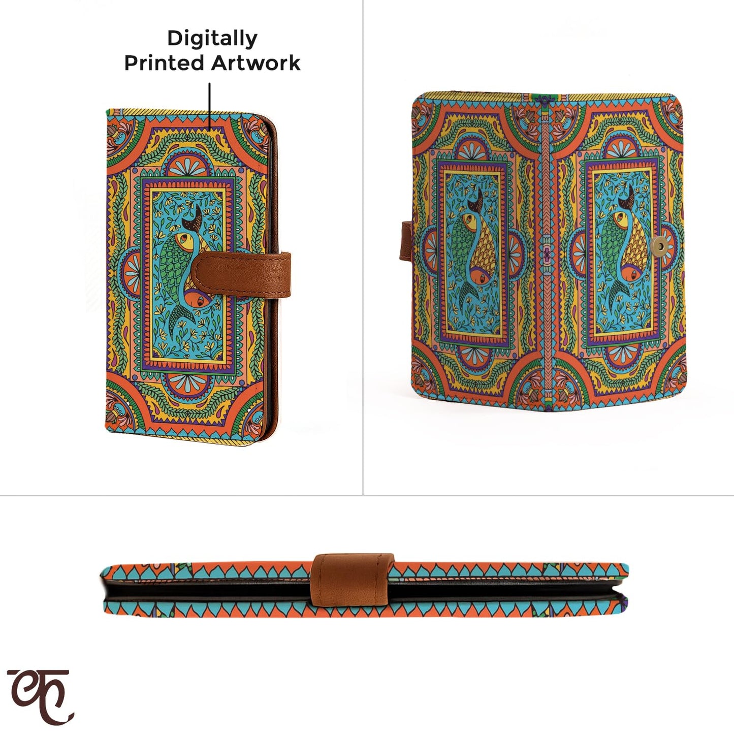 Kalankit Wallet for Woman | Vegan Leather Passport Wallet for Women | Bi-Fold Long Purse for Women Wallet, Birthday Gifts for Women, Passport Holder | Tradition in Motion (Modern Madhubani)