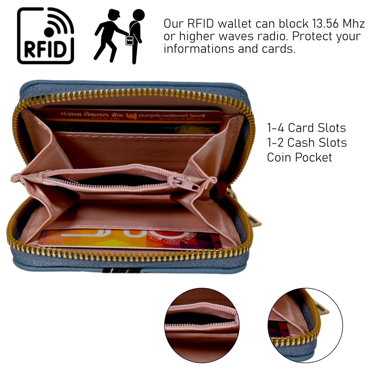 Women Small Wallet Wallets for Girls Credit Card Holder Coin Purse Zipper Small Secure Card Case Cute Wallets Mini Wallets for Women (Blue_Bear)