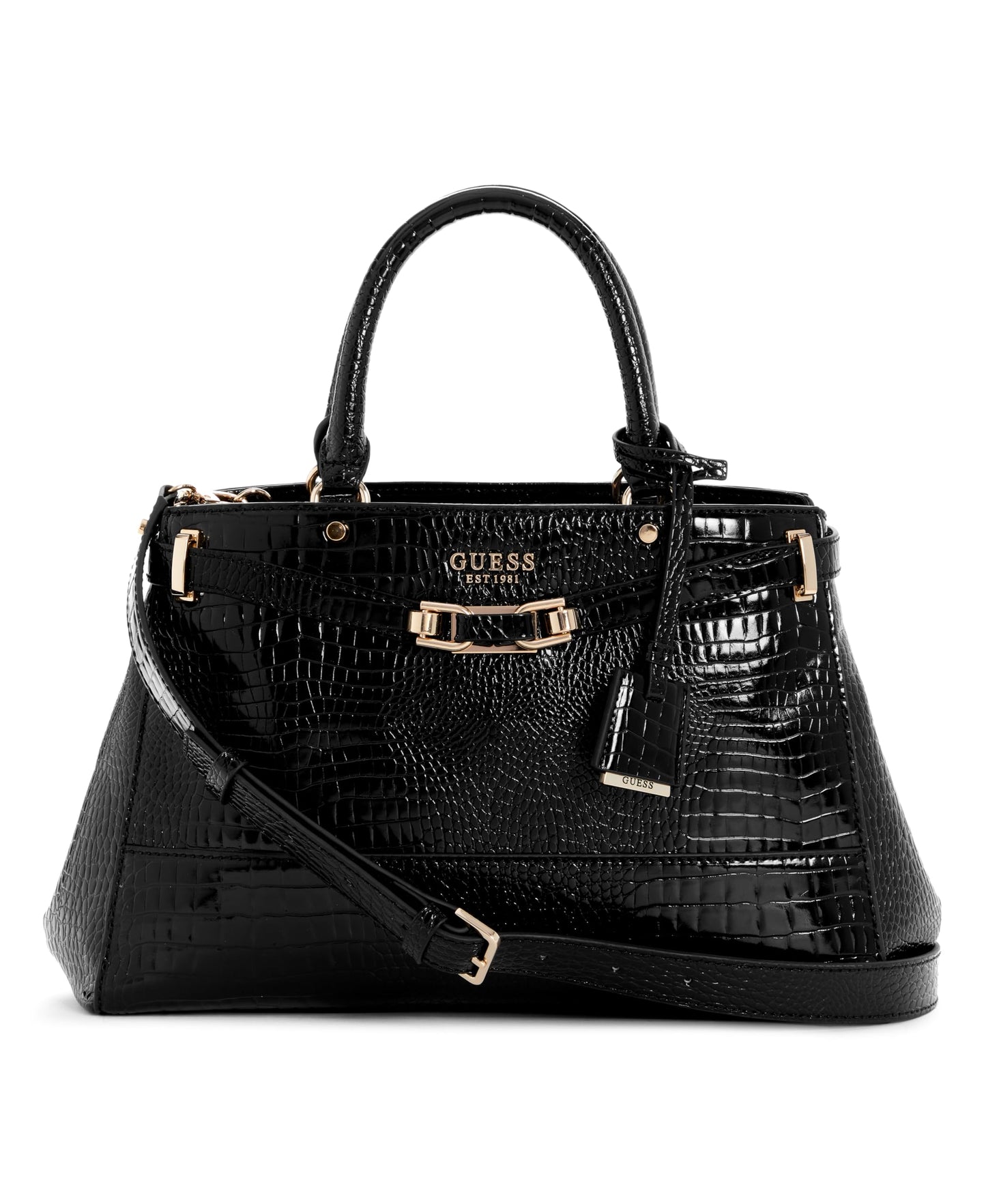 GUESS Black Solid Silvye Luxury Satchel Bag