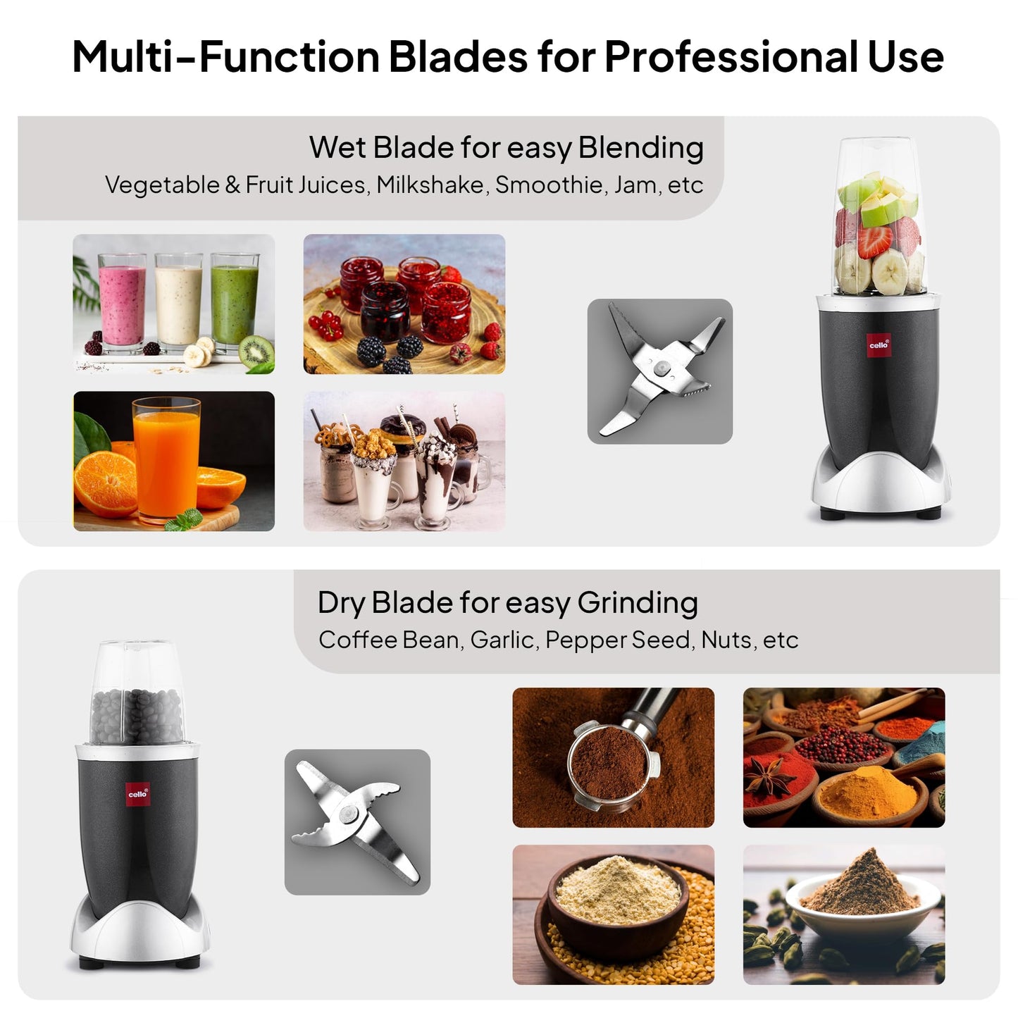 Cello Nutri Maxx Pro Mixer Grinder | 500W Copper Motor | 2 Jars + 1 Sipper Bottle | SS Blades | Cut, Chop, Blend, Whip & More | Juicer, Smoothie & Chutney Maker | 2-Year Warranty | Black