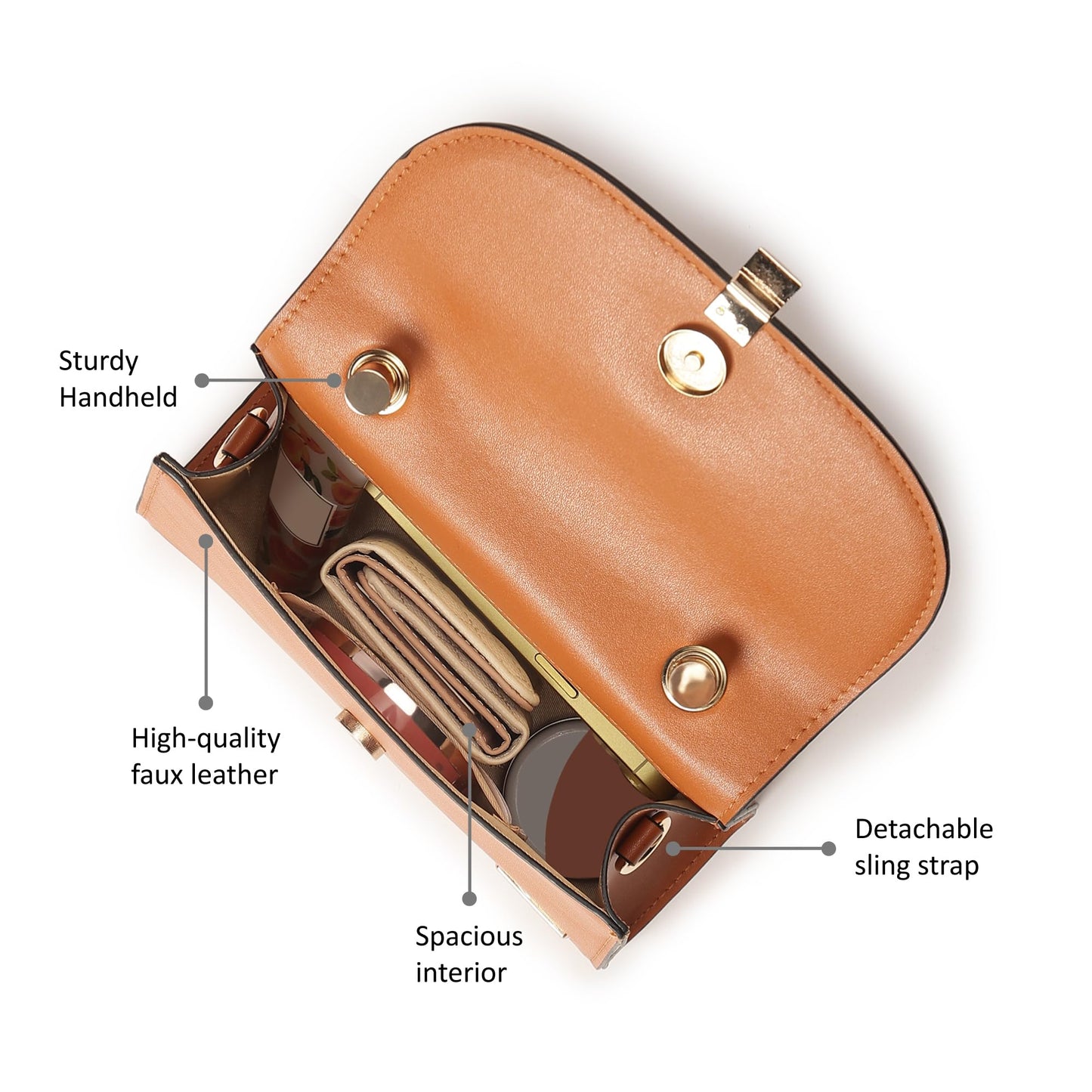 Fastrack Solid PU Structured Handheld Bag For Women, Girls and Ladies| with Detachable Sling Strap and Button closure | Ladies Purse Handbag | Handbags for Casual Carry