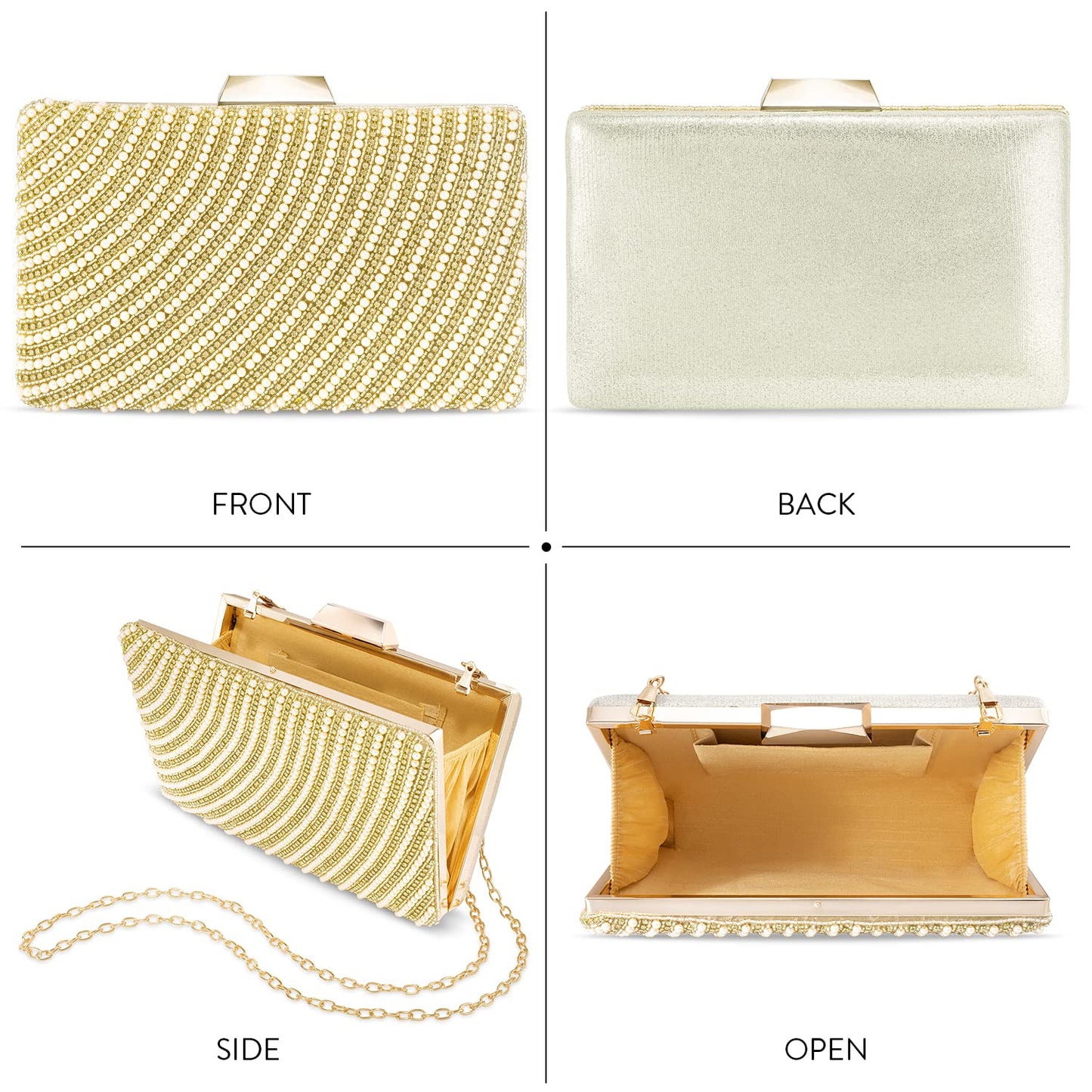 Peora Clutch Purses for Women Wedding Handmade Evening Handbags Party Bridal Clutch(C41G)