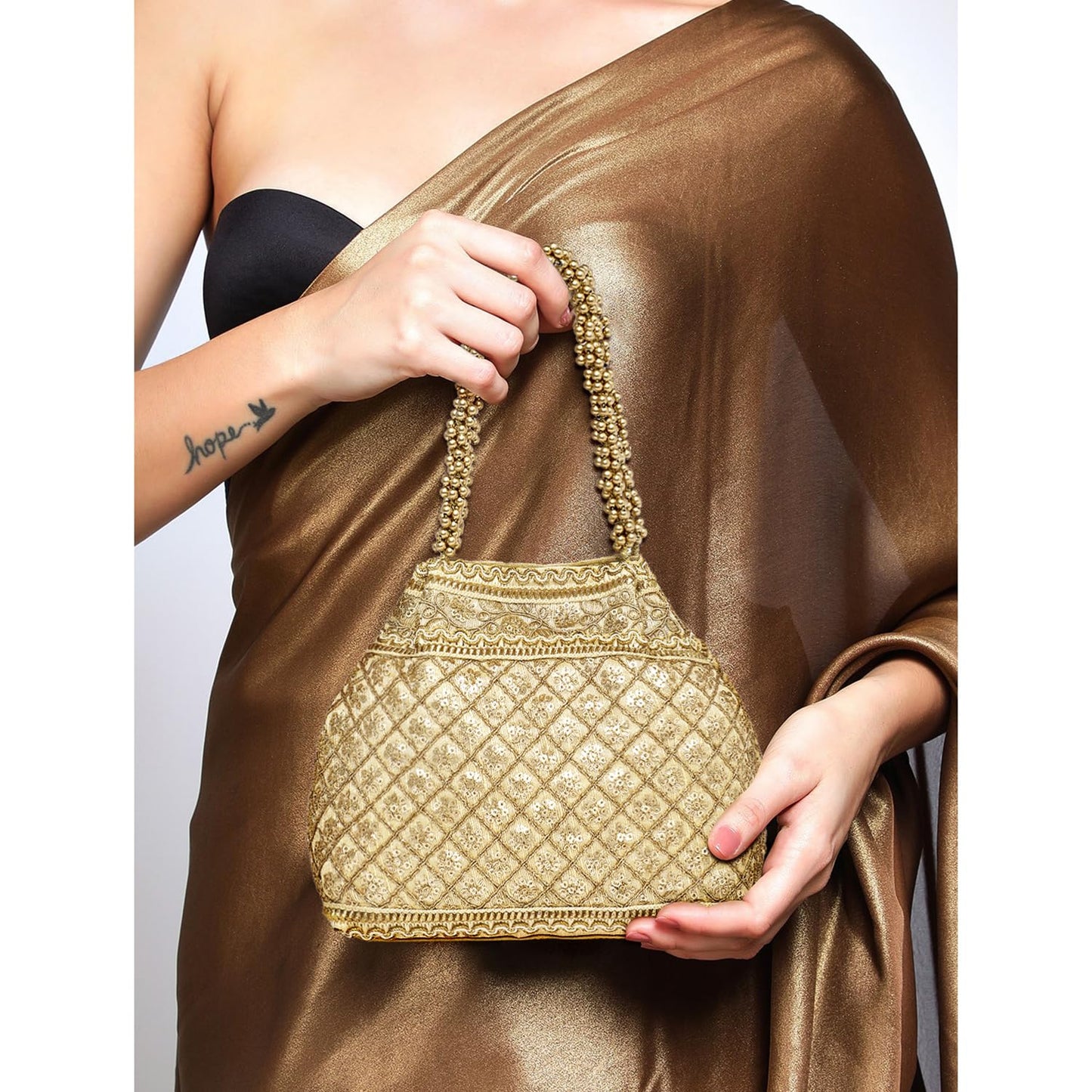 Peora Cream & Green Potli Combo Handbags Gift for Women