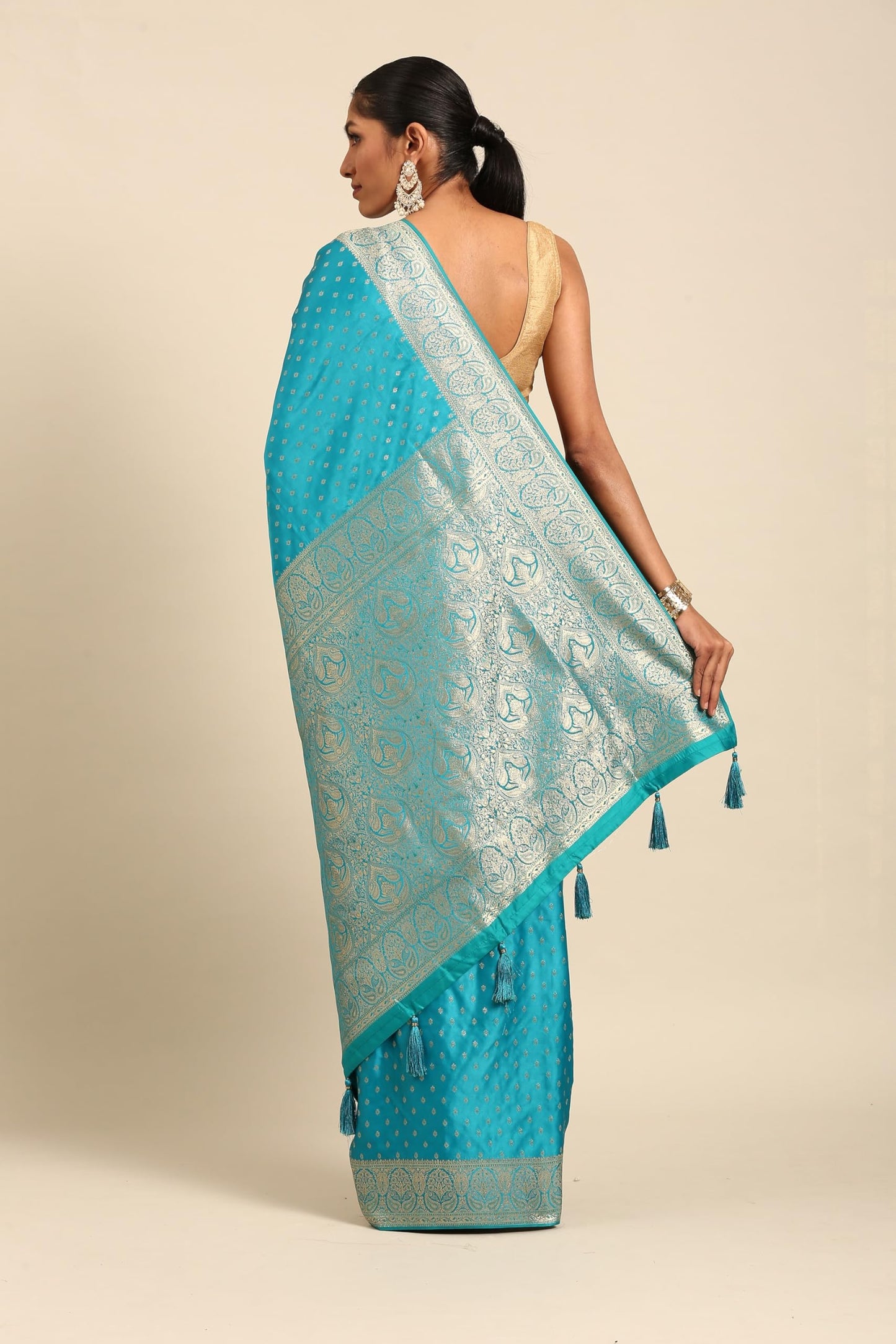 MOHEY Women's Blue Art Silk Zari Weave Saree (Blue)