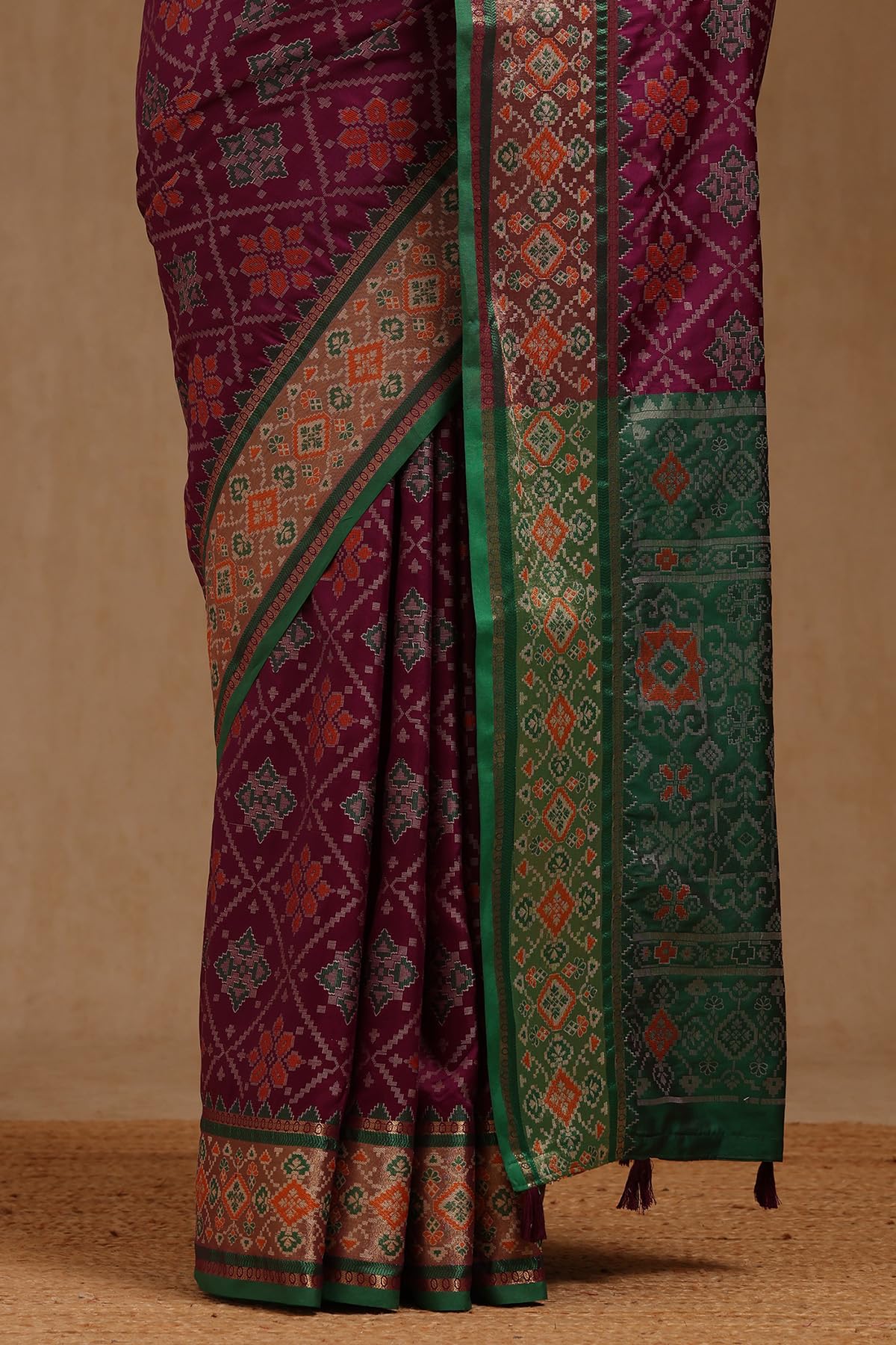Soch Womens Purple Silk Patola Print Saree