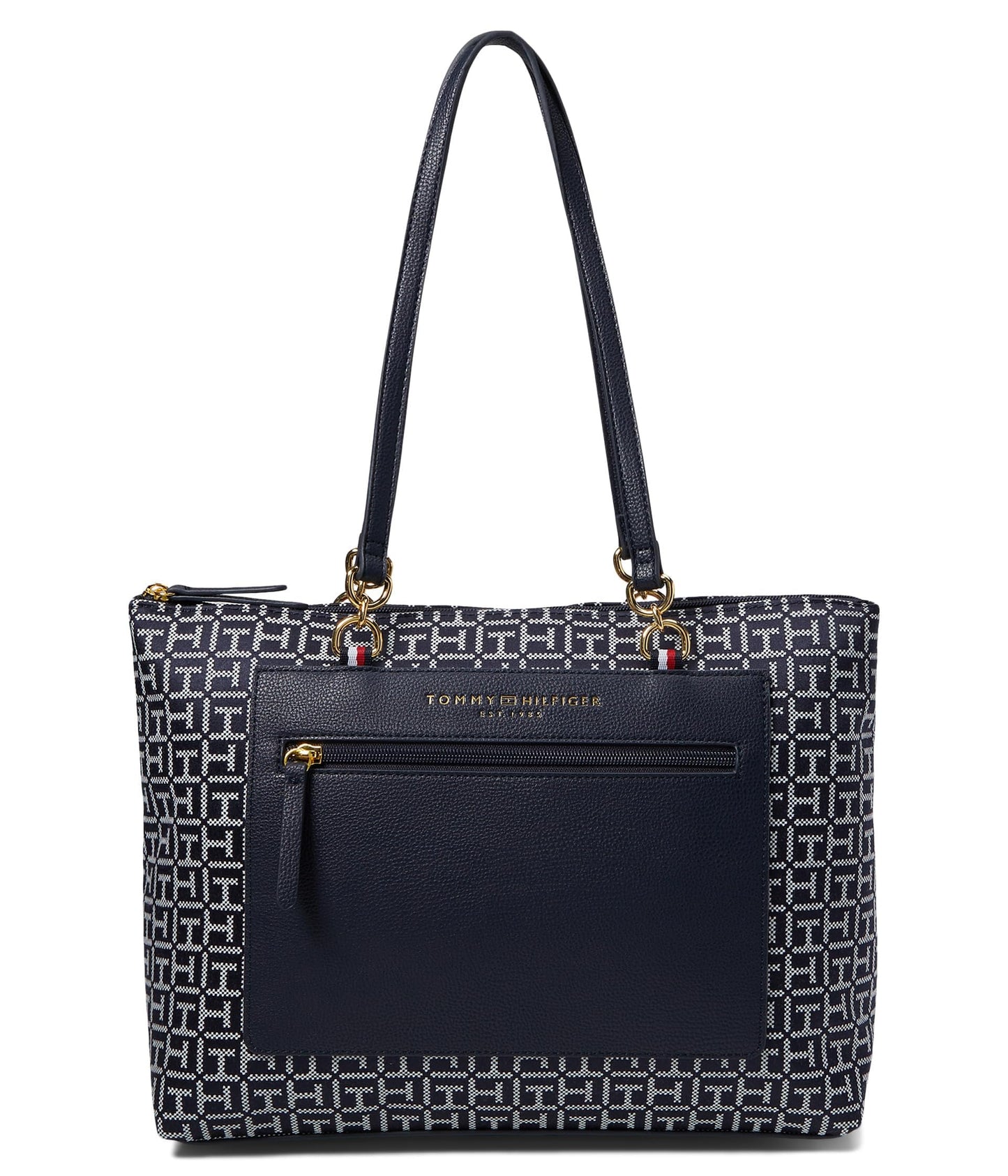 Tommy Hilfiger Amelia II Tote-Square Monogram Jacquard, Navy/White, One Size