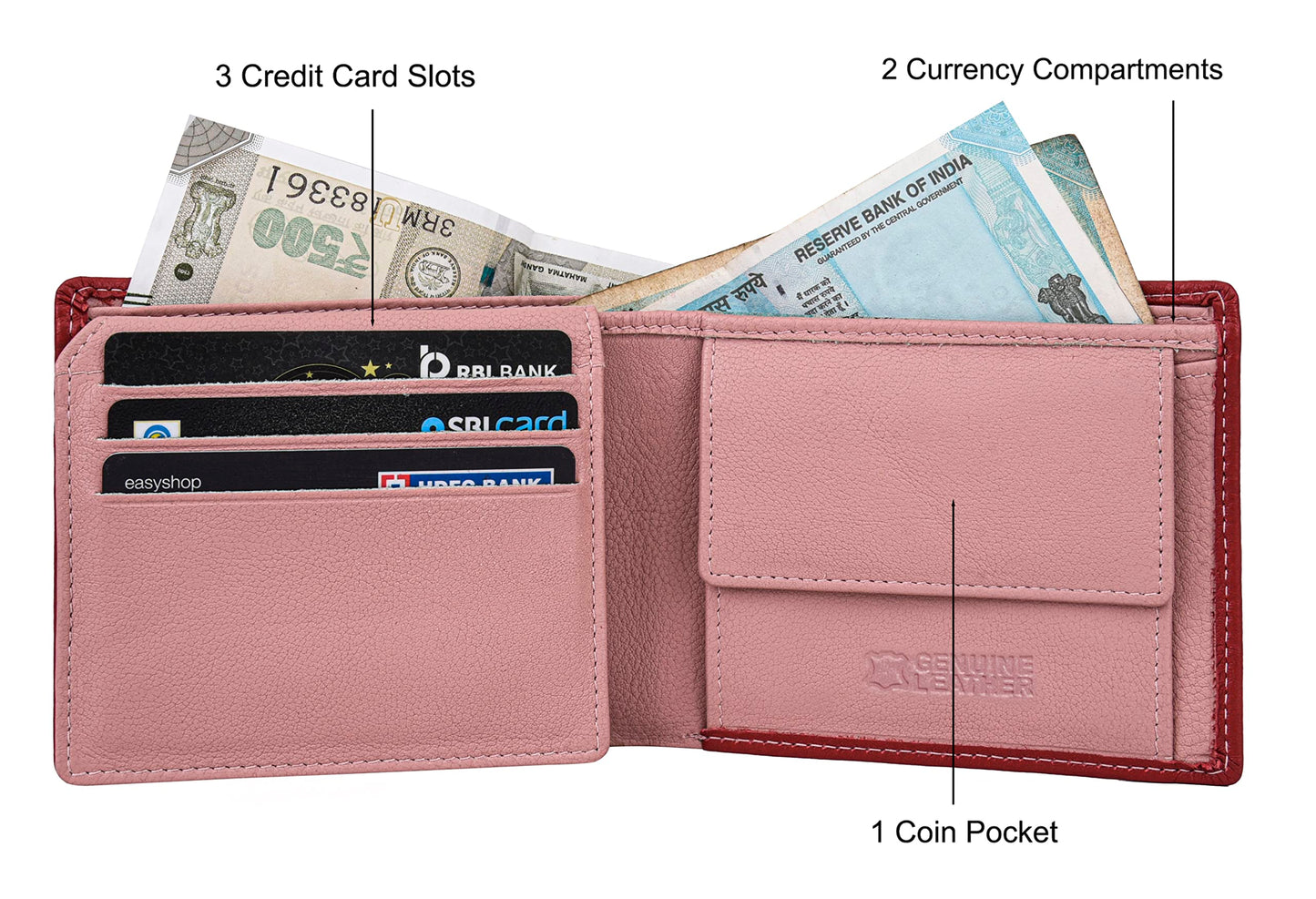 URBAN FOREST Kyle Red/Pink Leather Wallet for Women