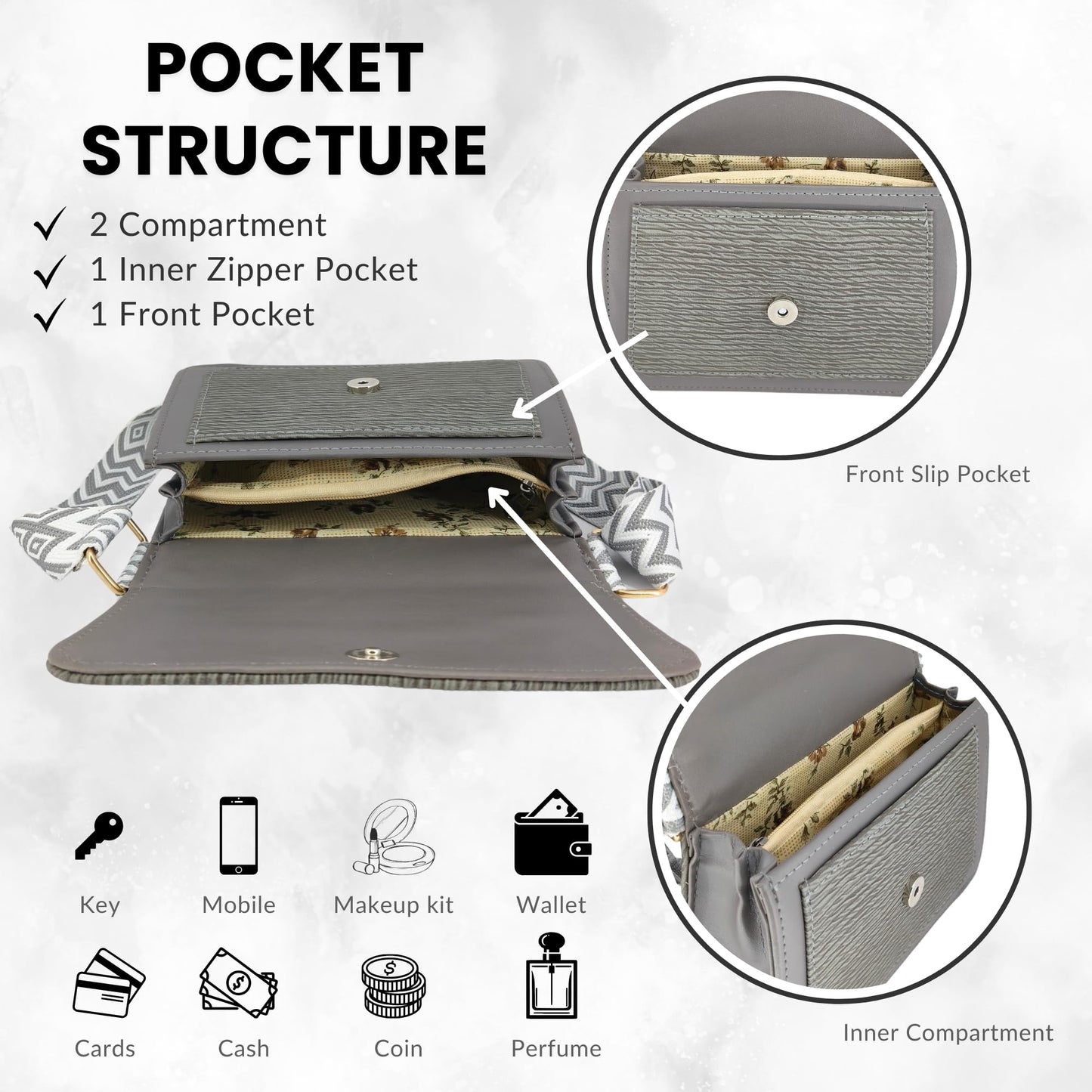 ITALISH Women Crossbody Sling Bag with Adjustable Strap & Lightweight (Grey)