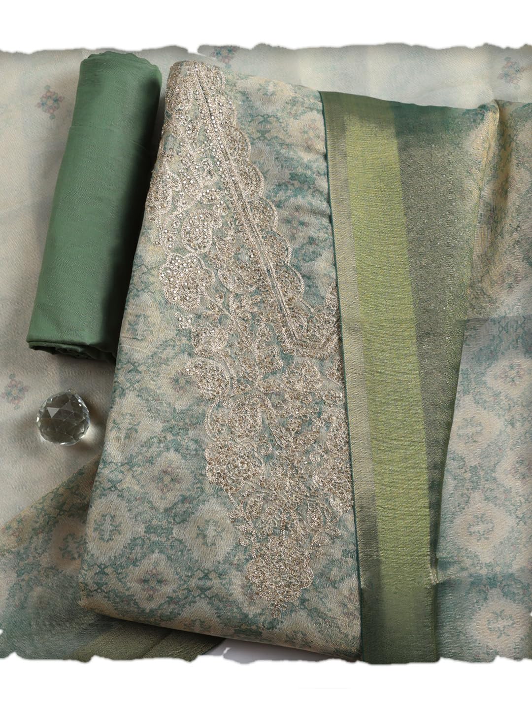 Meena Bazaar Printed Cotton Unstitched Kurta with Bottom & Dupatta
