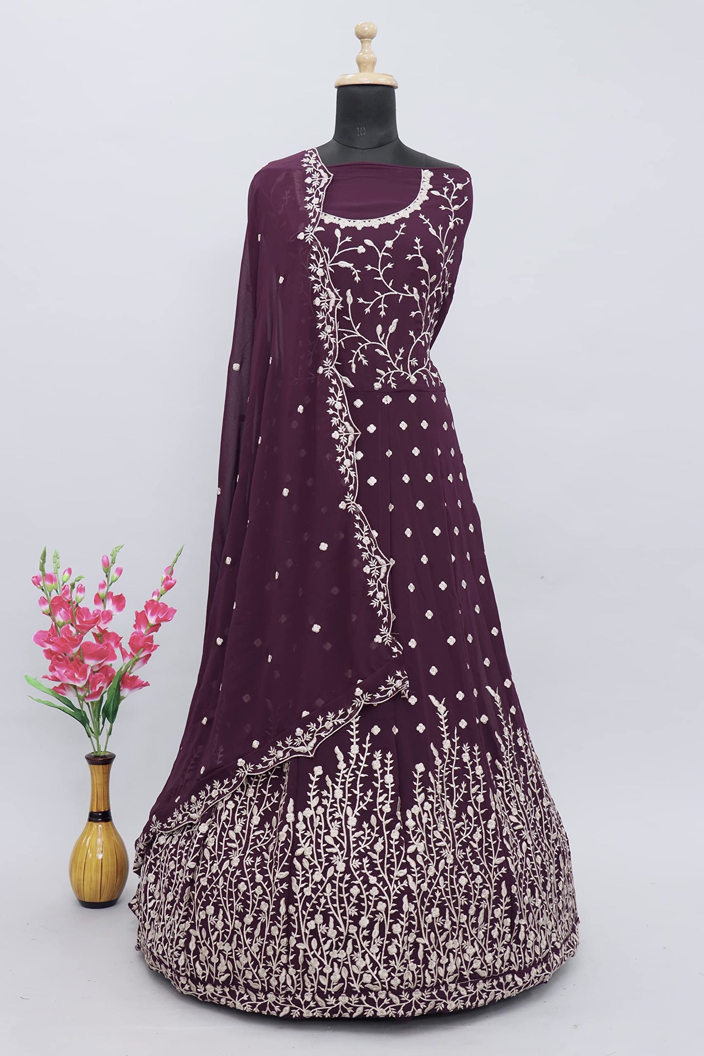 RUDRAPRAYAG Women's Floor Length Anarkali Gown (94001-D_Wine_Free Size)
