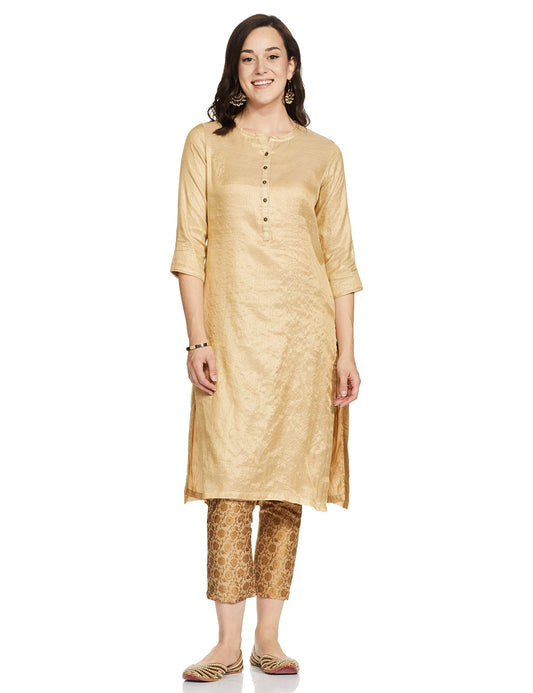 BIBA WOMEN YARNDYED NARROW SALWAR KURTA DUPATTA(SKD7384_BEIGE_32)