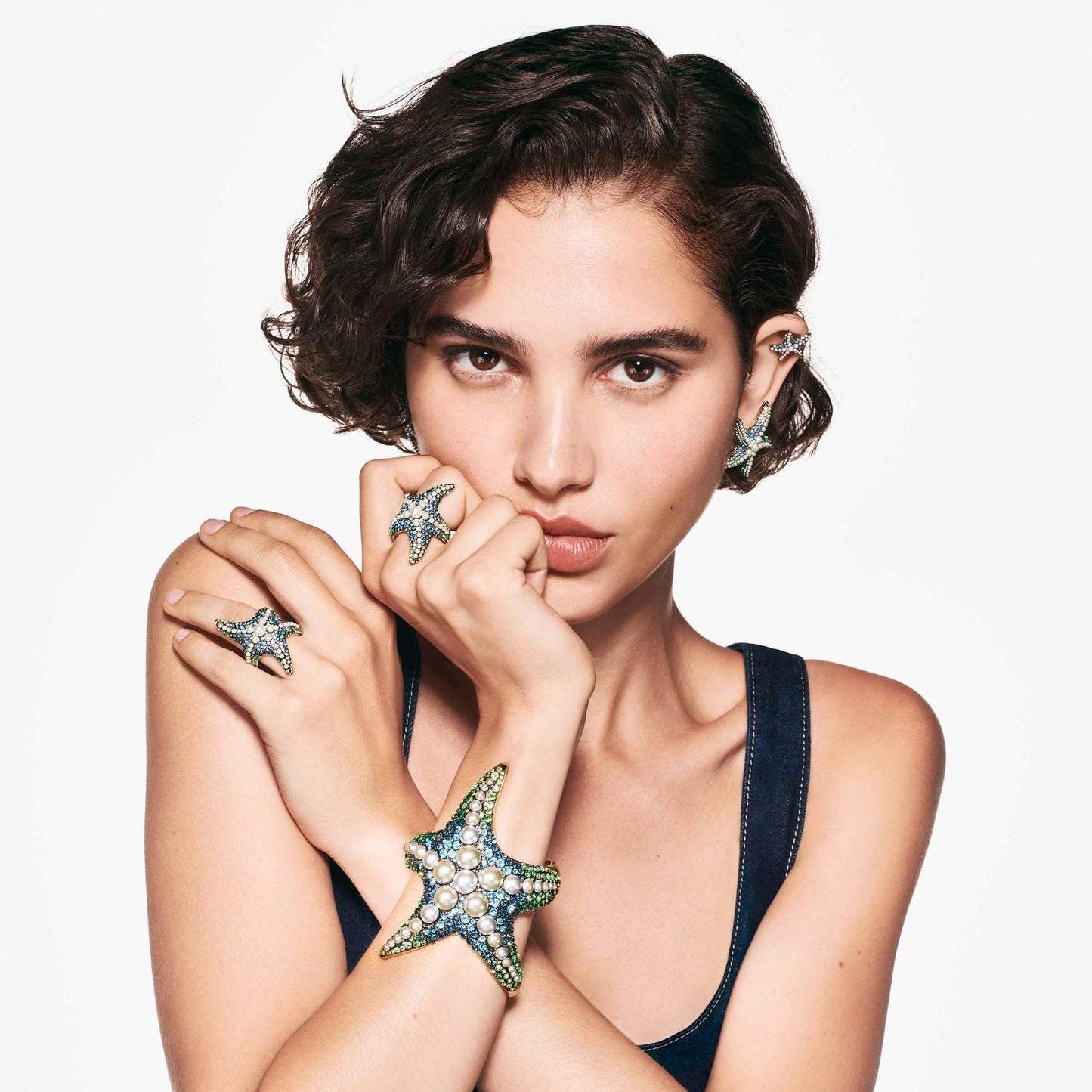 Swarovski Idyllia stud earrings, Starfish, Small, Multicolored, Gold-tone plated