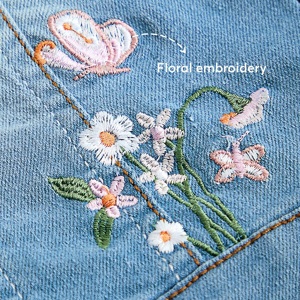 Hopscotch Girls Blue Full Sleeves Cotton Embroidered Denim Jacket For Ages (12-18 Months)