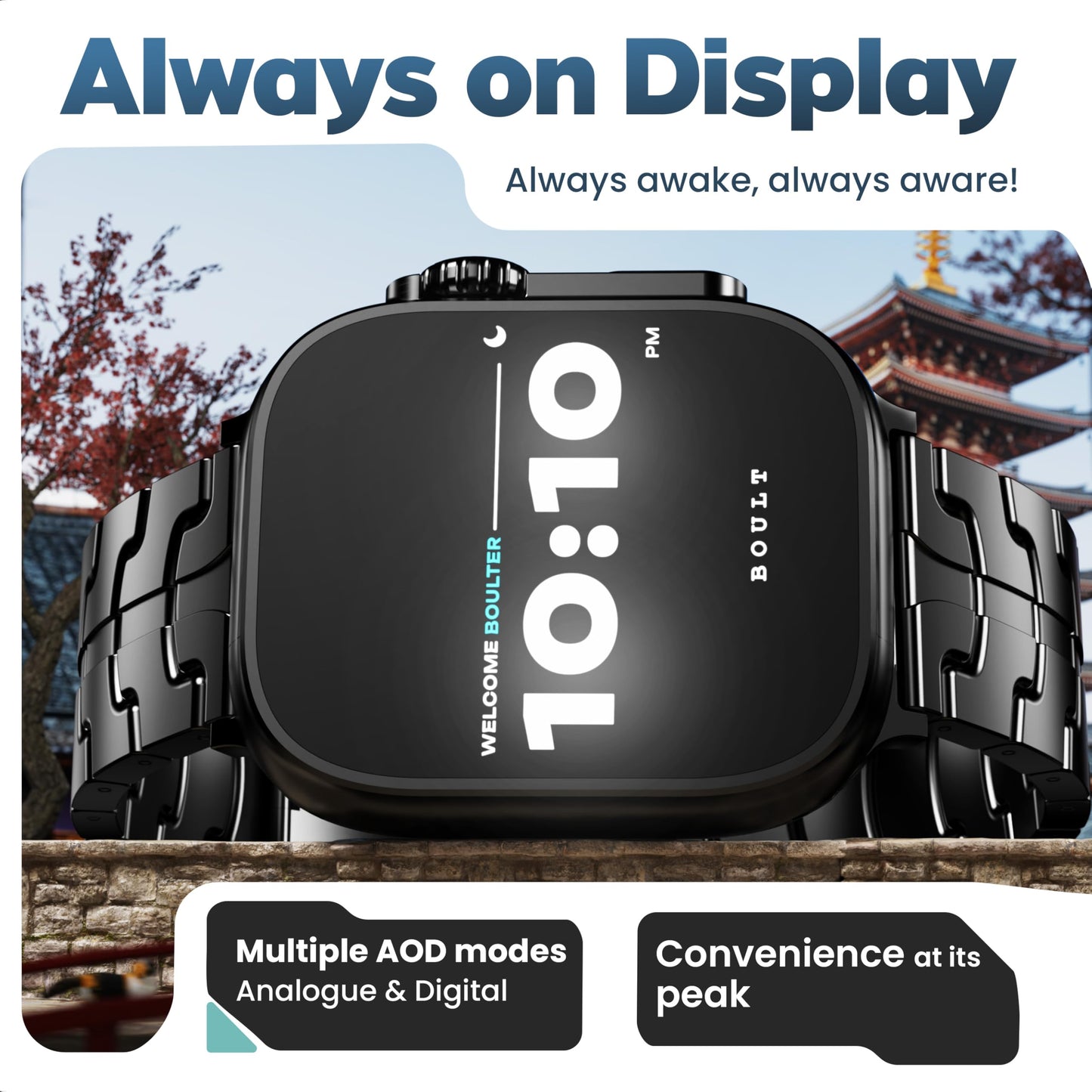 GOBOULT Newly Launched Crown Pro Smart Watch 2.01'' AMOLED, BT Calling, Working Crown, Zinc Alloy Frame, AI Voice Assistant, SpO2 Monitoring, 120+ Sports Mode (Metal Black)