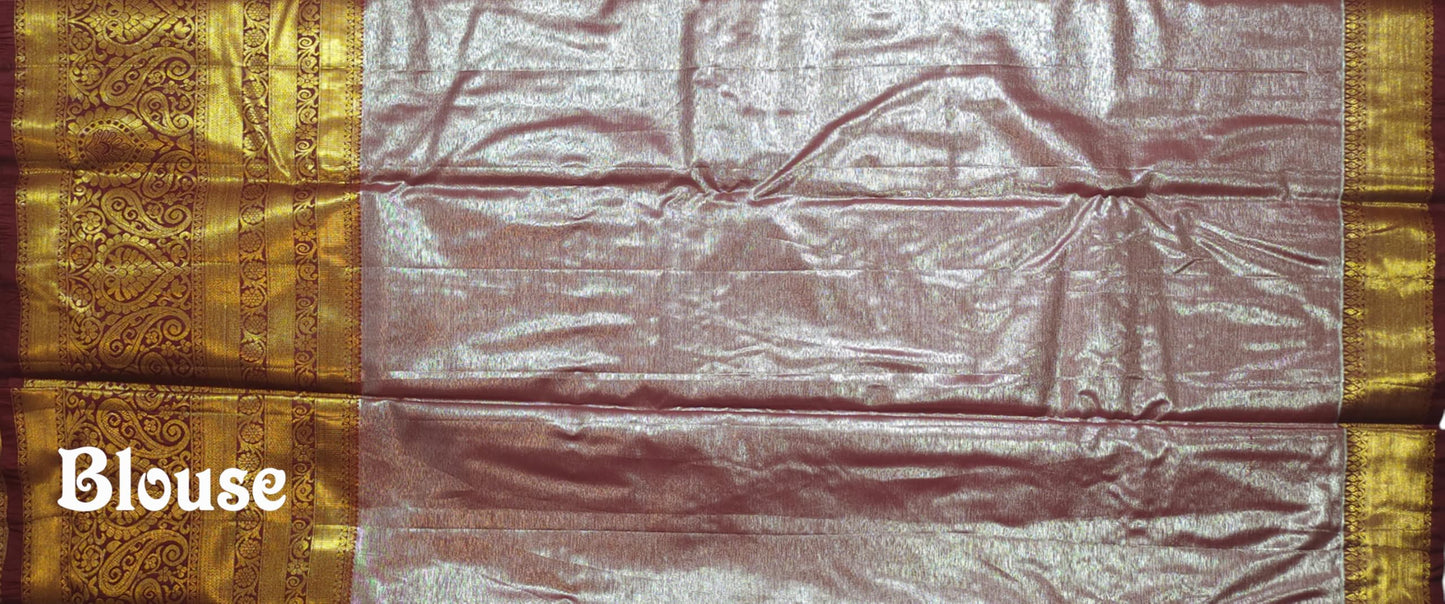 VFCollections Women's Kanchipuram Silk Pure Pattu Sarees With Blouse (Green)