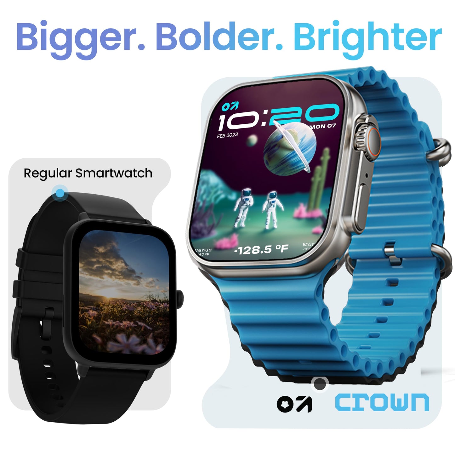 GOBOULT Newly Launched Crown Smart Watch 1.95'' Screen, BT Calling, Working Crown, Zinc Alloy Frame, 900 Nits Brightness, AI Voice Assistant, SpO2 Monitoring, 120+ Sports Mode (Denim Blue)