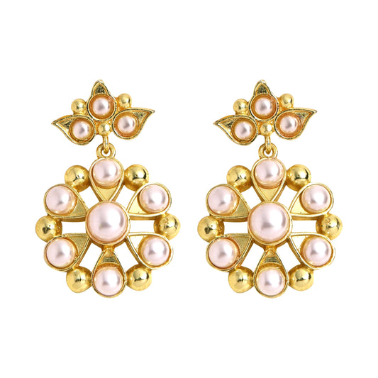 Jiaara Gold plated pearl studded floral drop Earrings for women