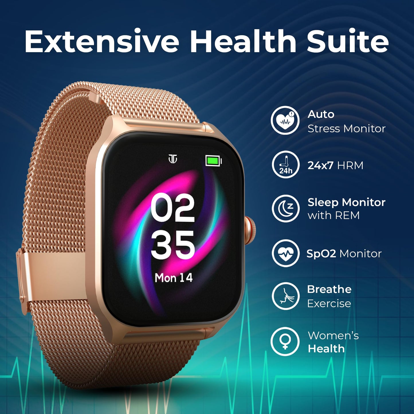 Titan Zeal 1.85" AMOLED Metal Case Smart Watch with BT Calling, SpO2, 100+ Sports Modes, Auto Sports Recognition, Fast Charging Smartwatch for Men & Women with – Brown Leather Strap (Rose Gold)