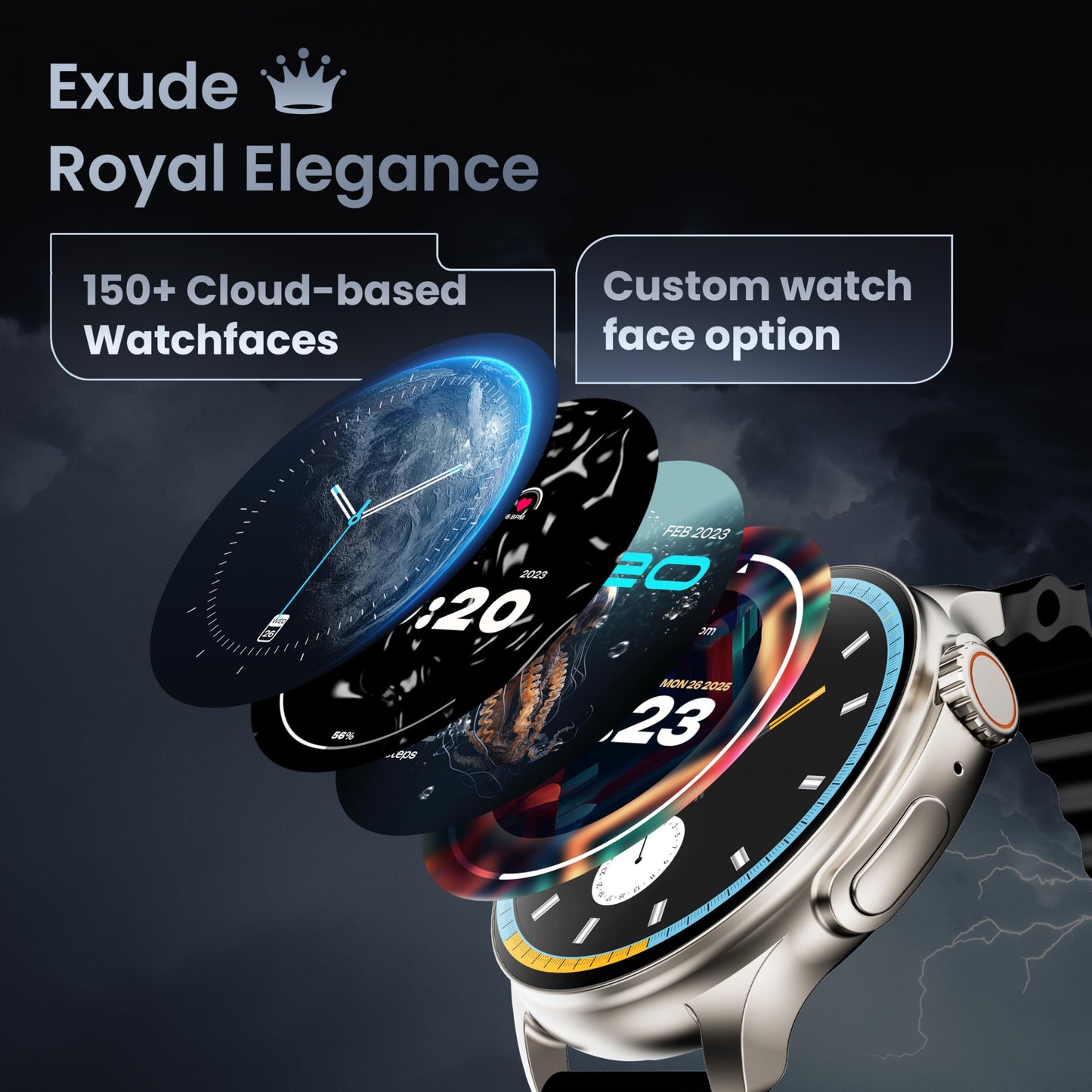 GOBOULT Newly Launched Crown R Pro Smart Watch 1.43''HD AMOLED, BT Calling, Working Crown, Zinc Alloy Frame, 600 Nits Brightness, AI Voice Assistant, SpO2 Monitoring, 120+ Sports Mode (Pure Black)