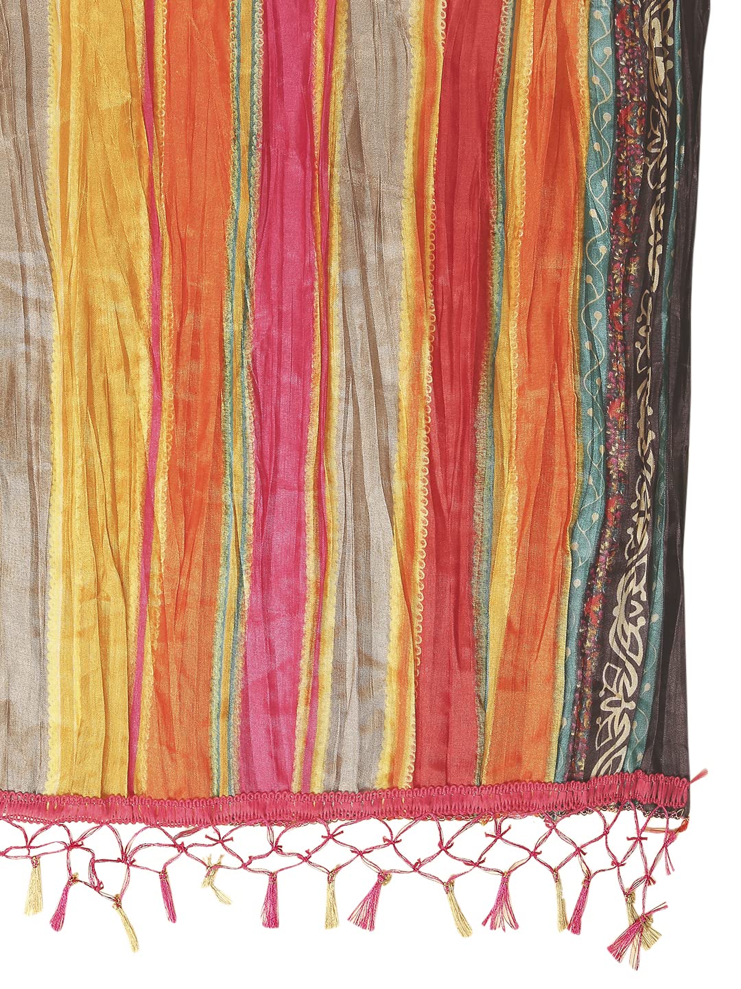 DUPATTA BAZAAR Women's Striped Print Multicoloured Art Silk Crushed Dupatta, Free Size