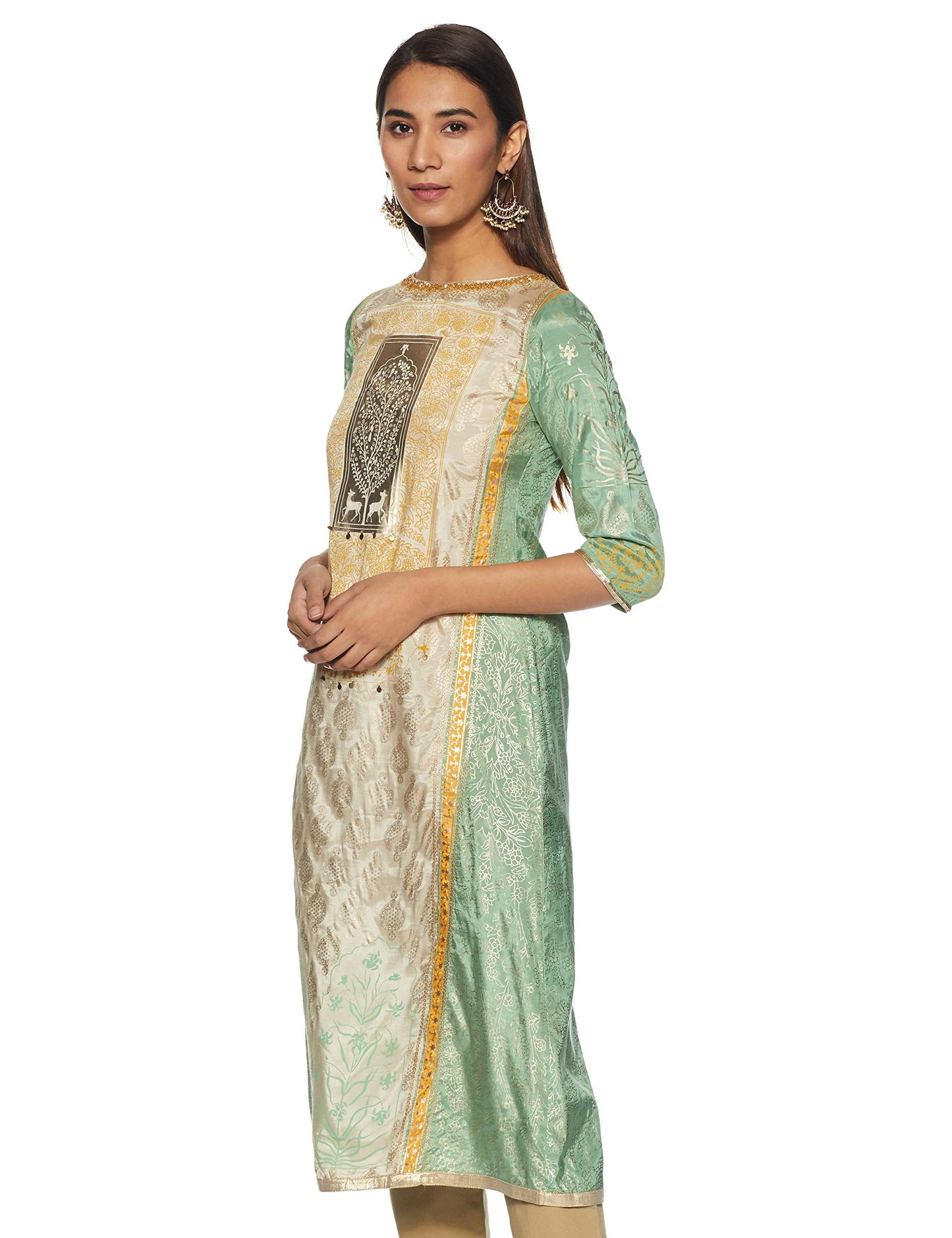 W for Woman Women's Synthetic Kurta (18AUS11653-111405_Green_8)