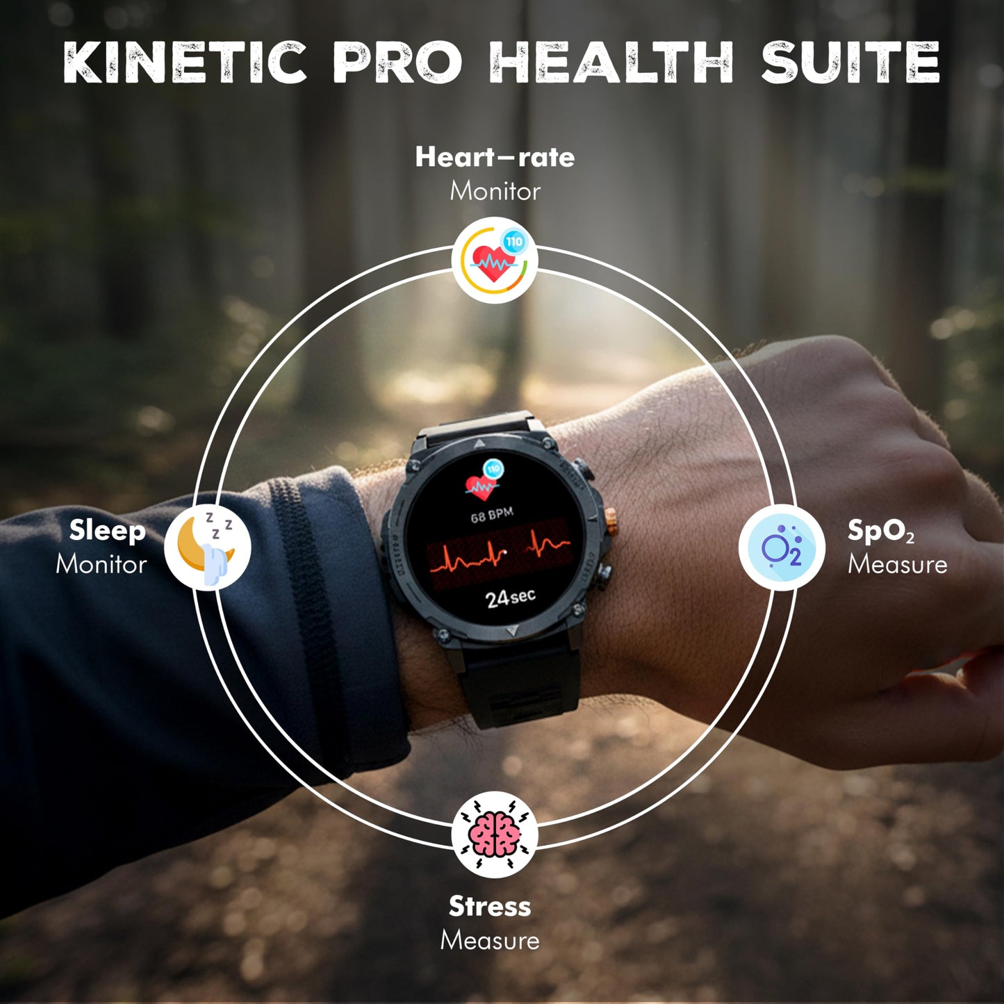 Nervfit Kinetic Pro2 Sports Smart Watch | 1.43'' TrueColor+ Super AMOLED with Always ON, High-Performance, Adventure Ready, Multi Sports Modes, BT Calling, Heart Rate, SpO2, BP, Music & Camera Control