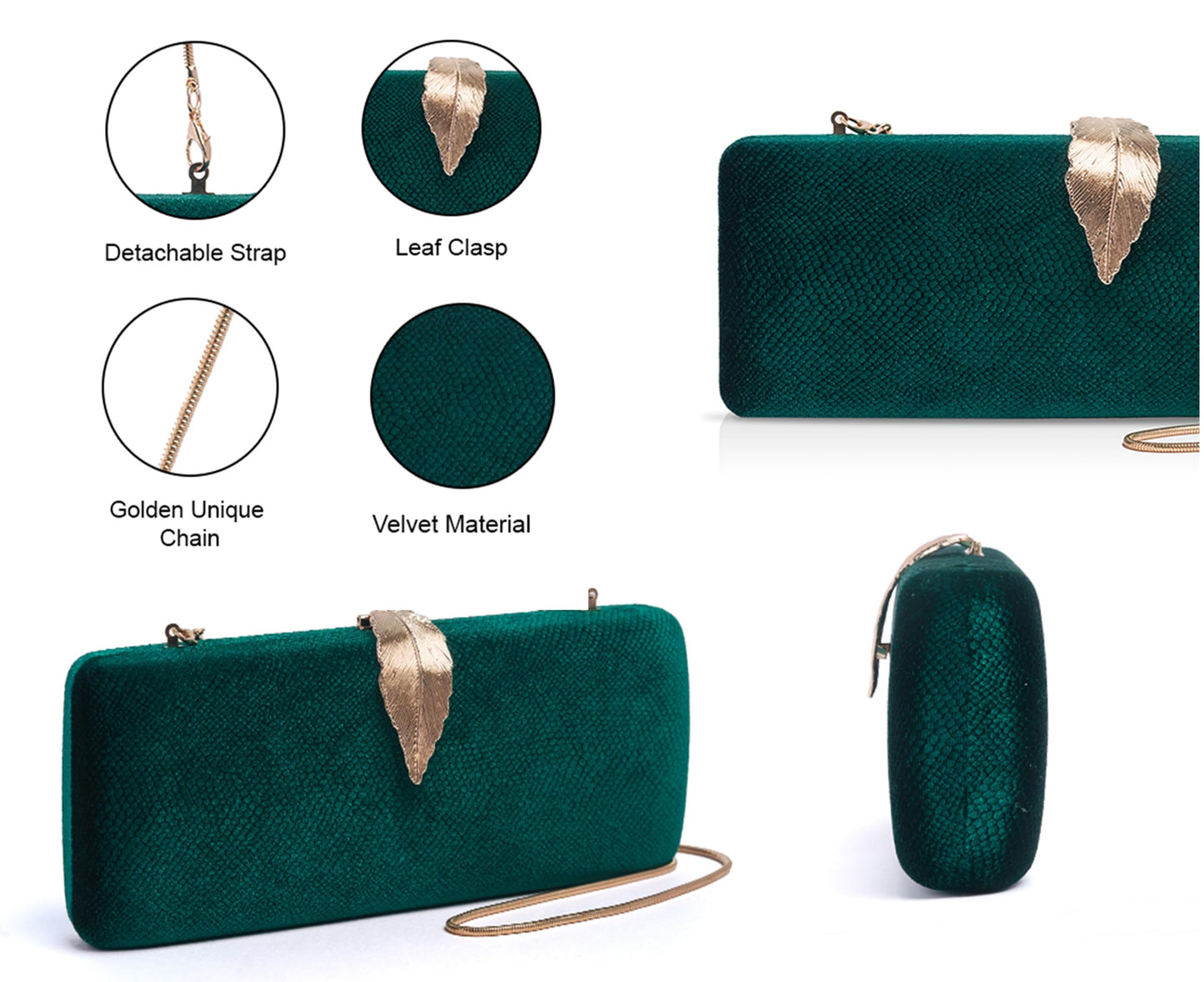 INOVERA (LABEL) Clutch Bags for Women, Girls - Ladies Stylish Evening Party Hand Clutches - Wedding Bridal Purse - Crossbody Sling Bag with Chain Strap (Green) (Green)