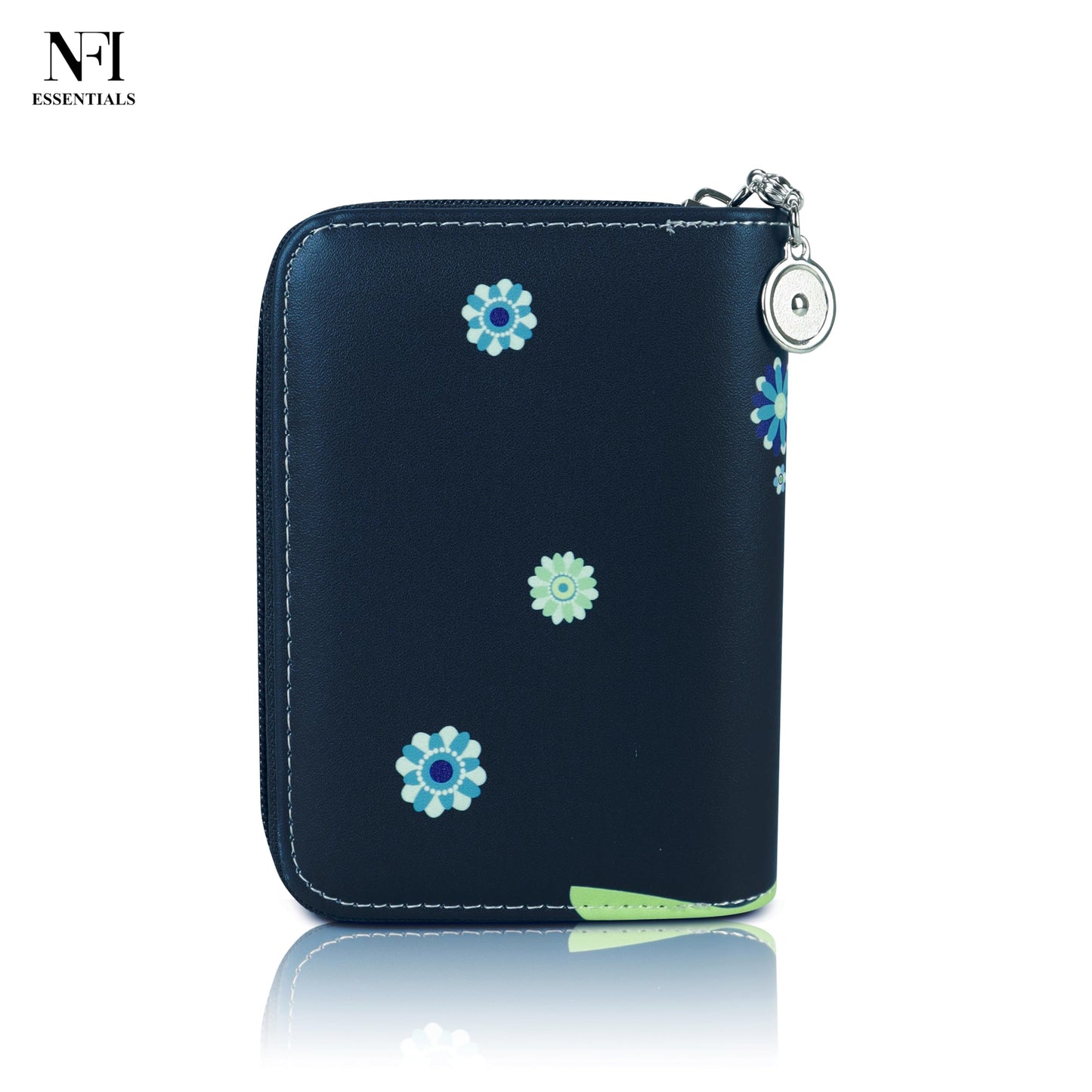 NFI essentials Small Wallet for Women, PU Leather Printed Mini Wallet for Girls, Zipper Credit Card Holder Organizer Coin Purse for Girls (Dark Grey)