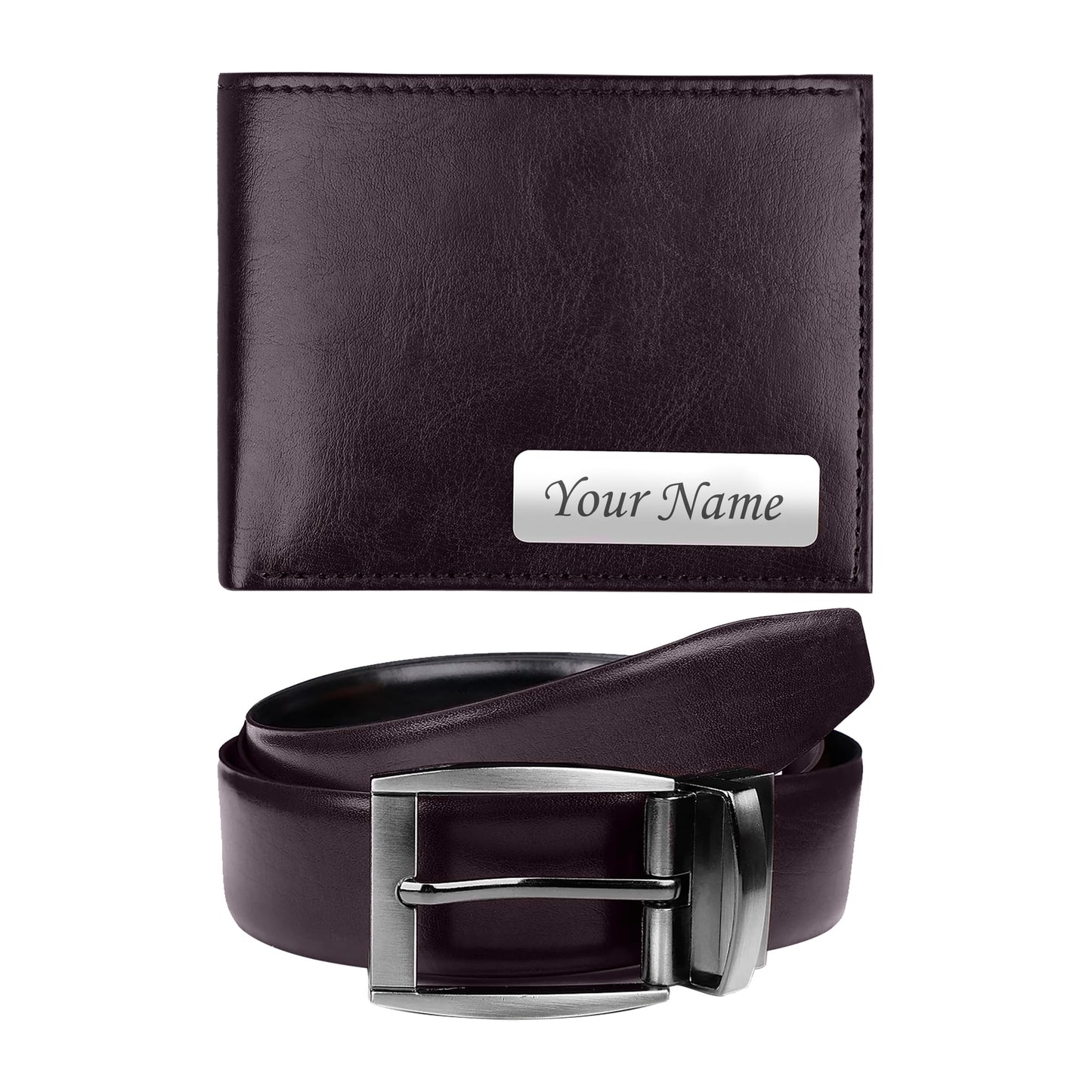 The Wallet Store Personalized Belt & Wallet Gift Set | with Name | Leather | Best Gift for Brother, Husband, Boyfriend, Father, Etc. (Brown)