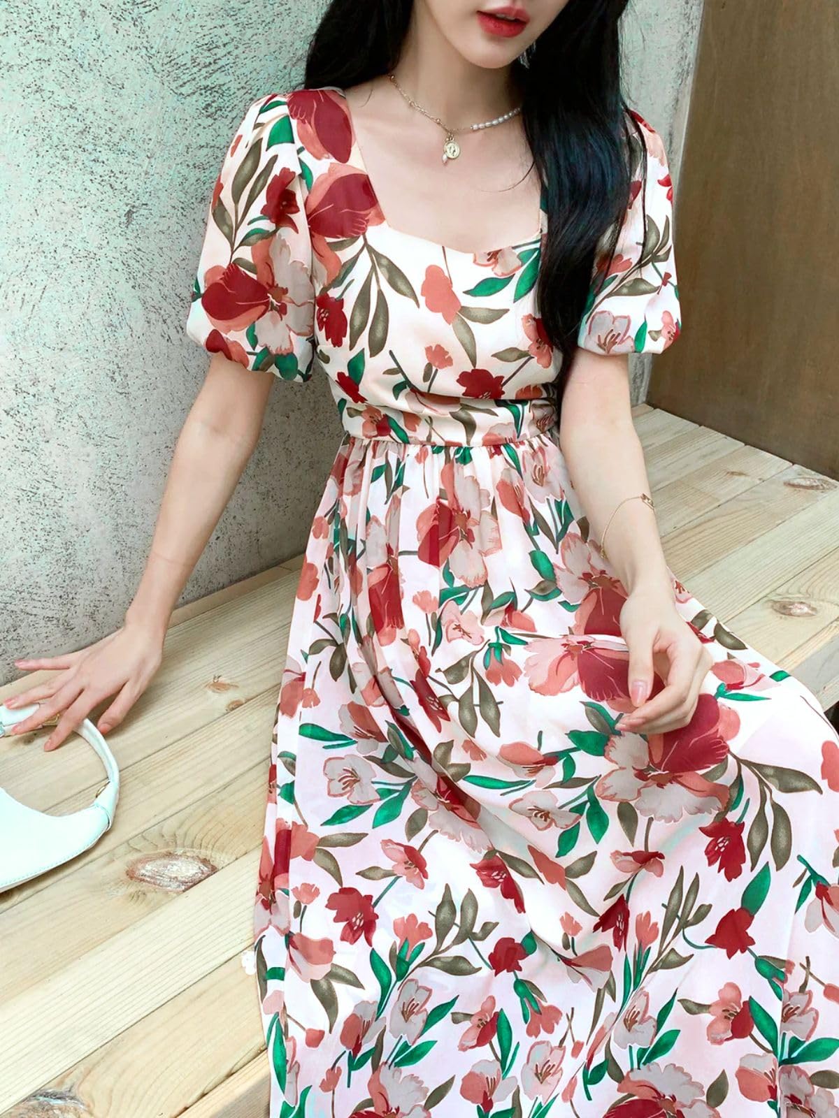 GRECIILOOKS Rayon Fit and Flare Below The Knee One Piece Maxi Bodycon Dresses Midi Dress for Women (GL-WD1208_Beige_L)