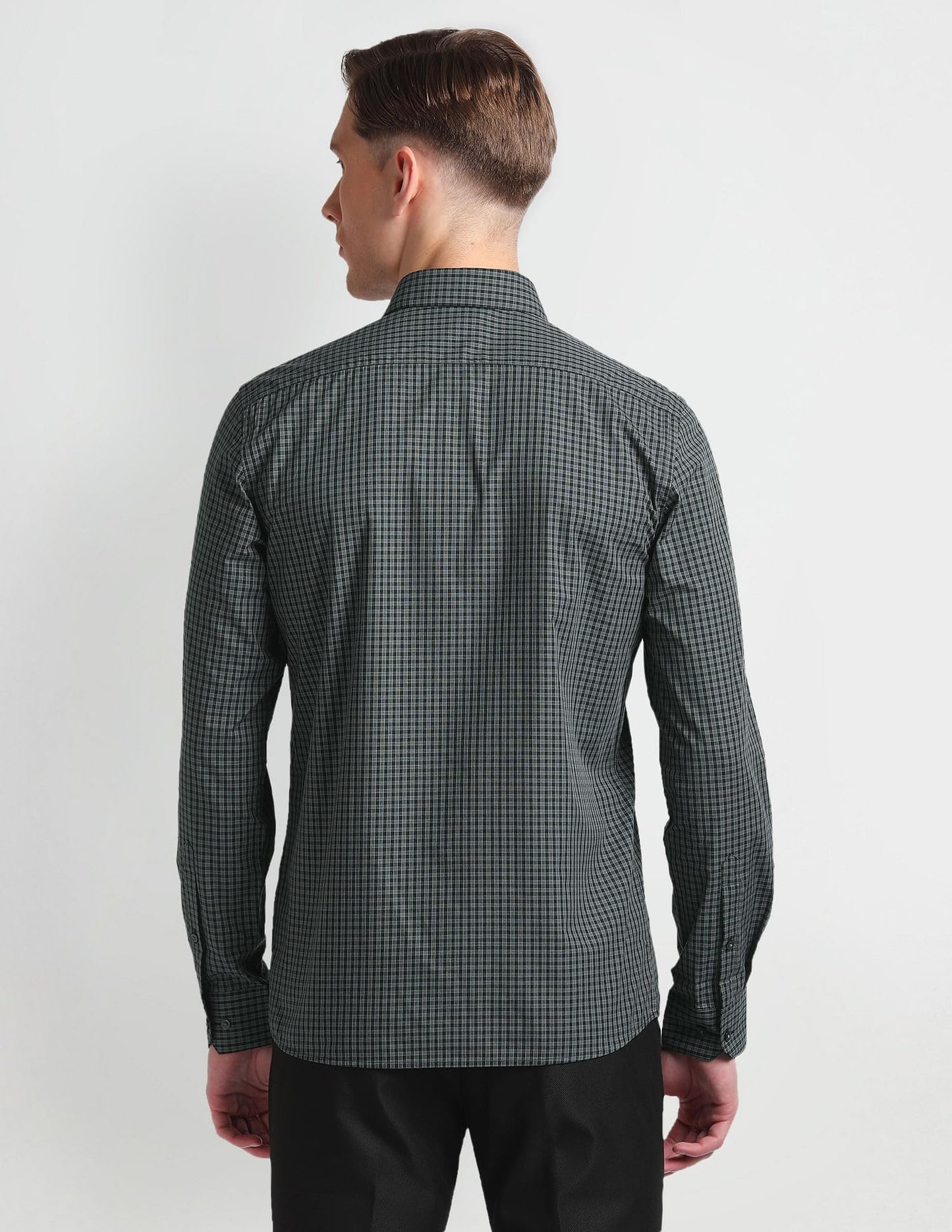 Arrow Men's Grey Checked - Cutaway Collar Full Sleeves Formal Shirt with Chest Pocket | Cotton Fabric | Slim Fit