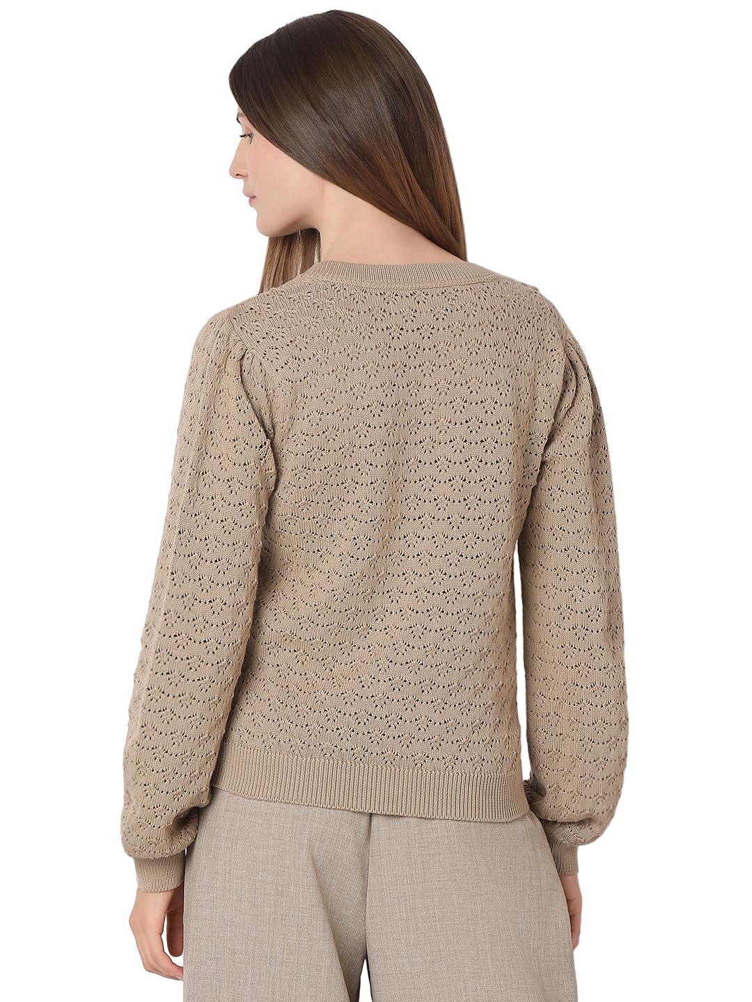 VERO MODA Women's Regular Fit Beige Sweater