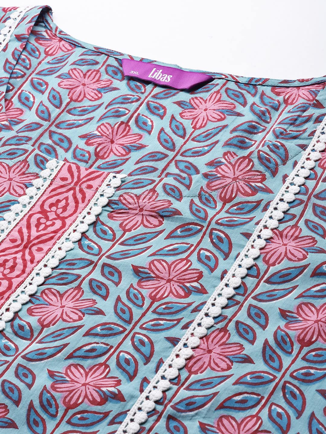 Extra Love by Libas Blue Printed Cotton Straight Kurta Sets for Women