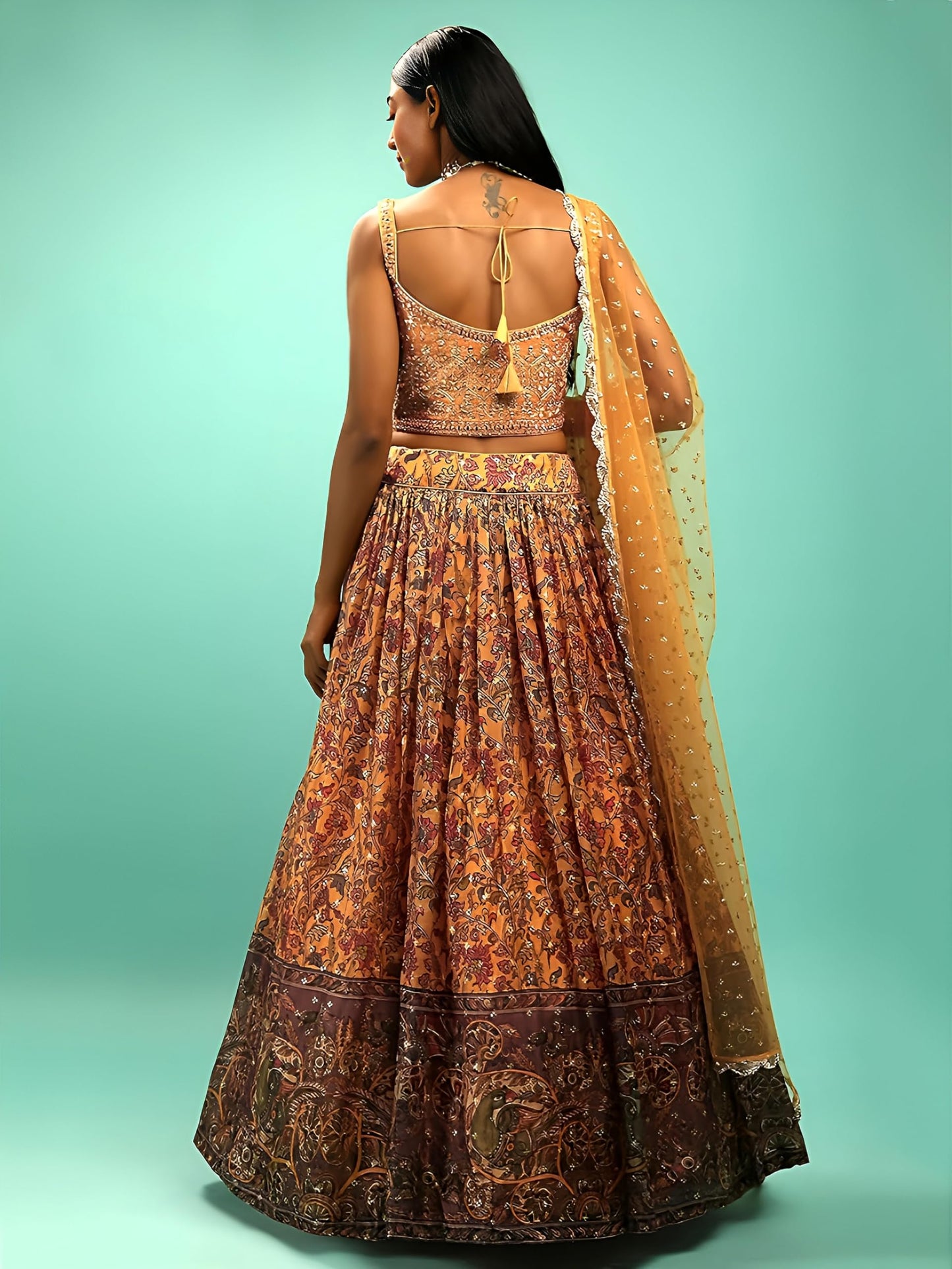 Zeel Clothing Women's Chinnon Silk Embroidered Semi-Stitched Lehenga Choli with Dupatta (106-Yellow-Wedding-Bridal-Latest-Lehenga; Free Size)