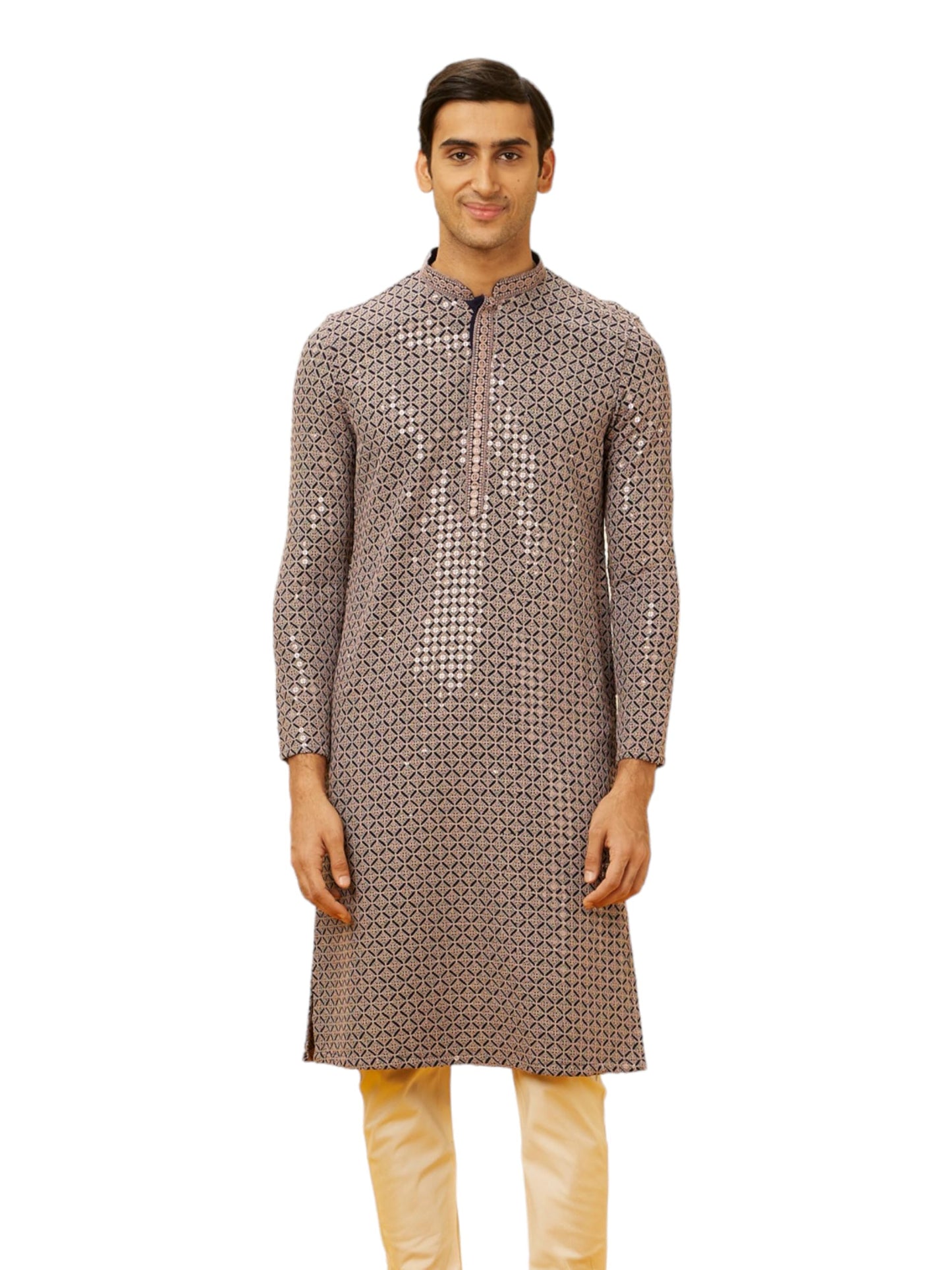 Manyavar Mens Grey Viscose Kurta Pyjama Set