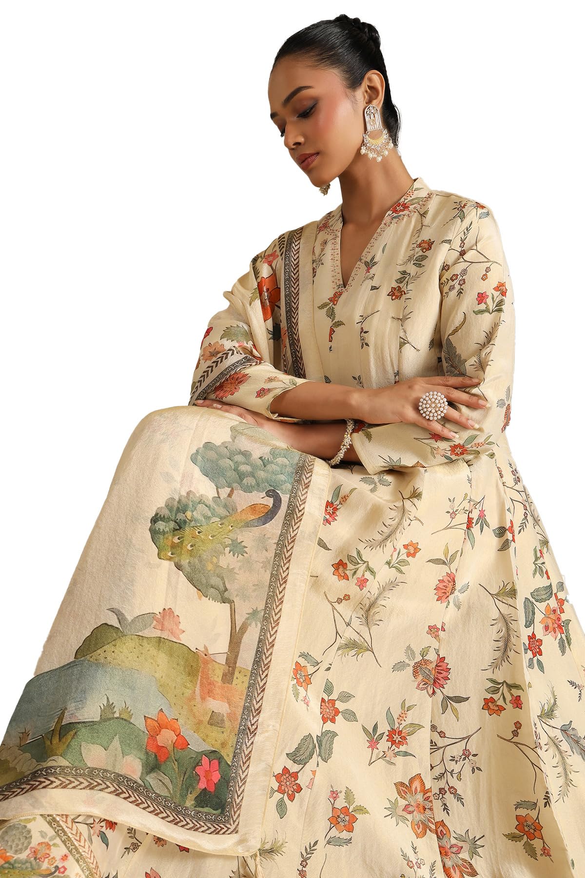 Soch Women's Viscose Floor Length Gown (EWS5CD21409_Beige