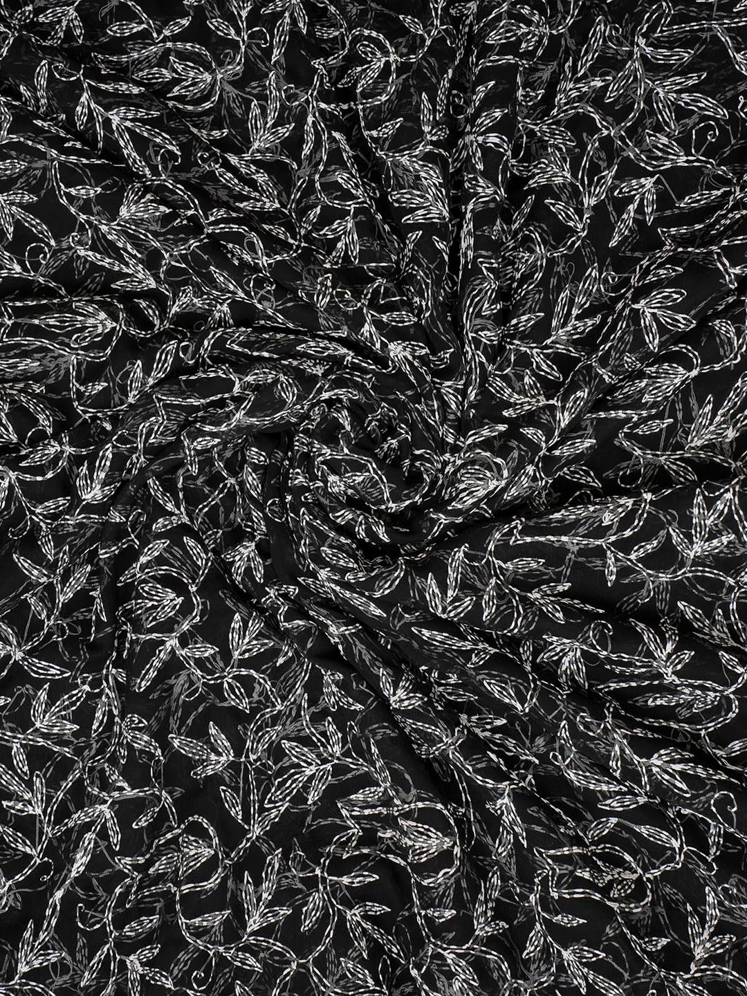 Ada Hand Embroidered Lucknowi Chikankari Georgette Saree for Women with Unstitched Blouse Piece A311376 Black