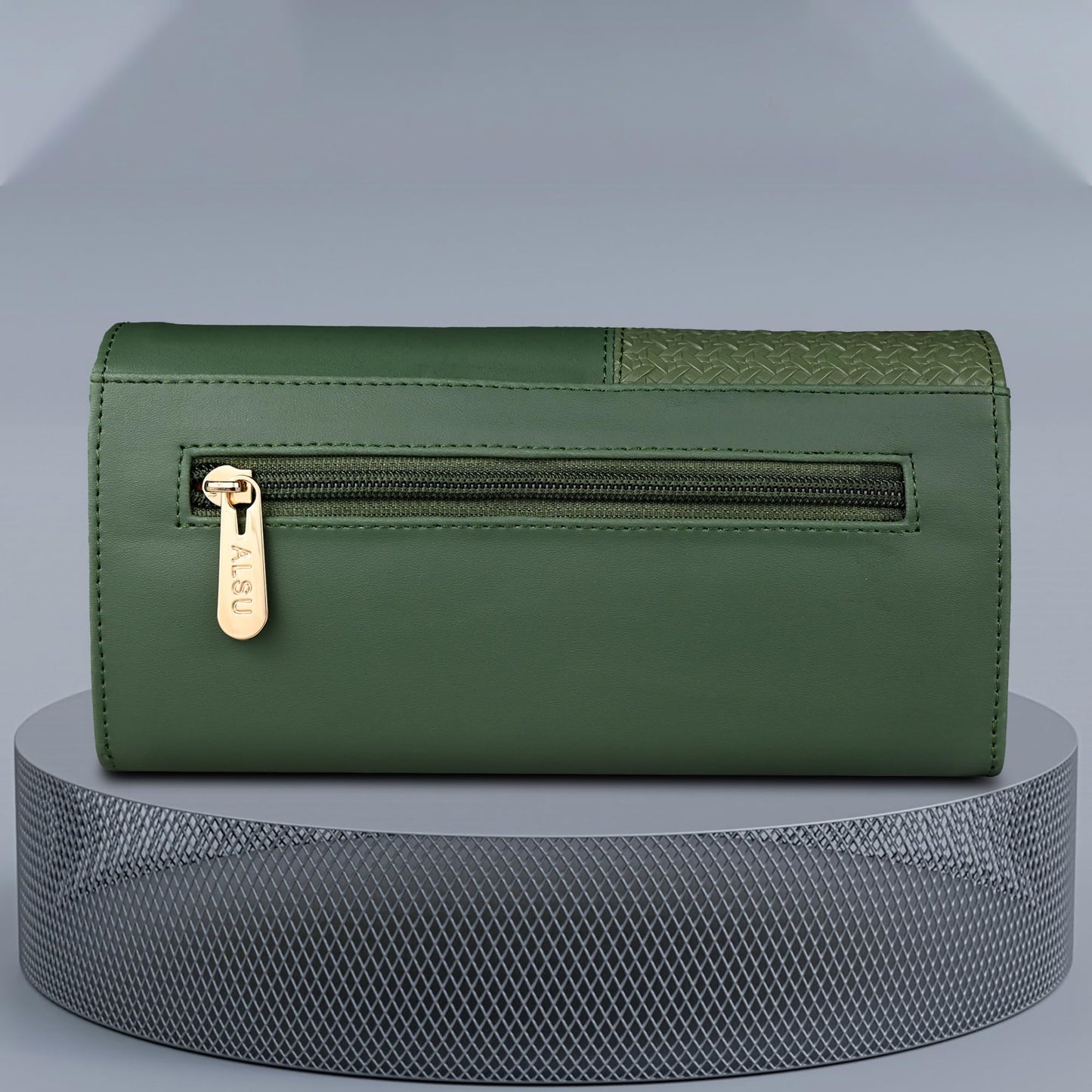 ALSU Women's Faux Leather Hand Wallet Clutch Trendy | 6 Card Slots | Phone Pocket | Zipper Pockets| Hand Purse (Green)