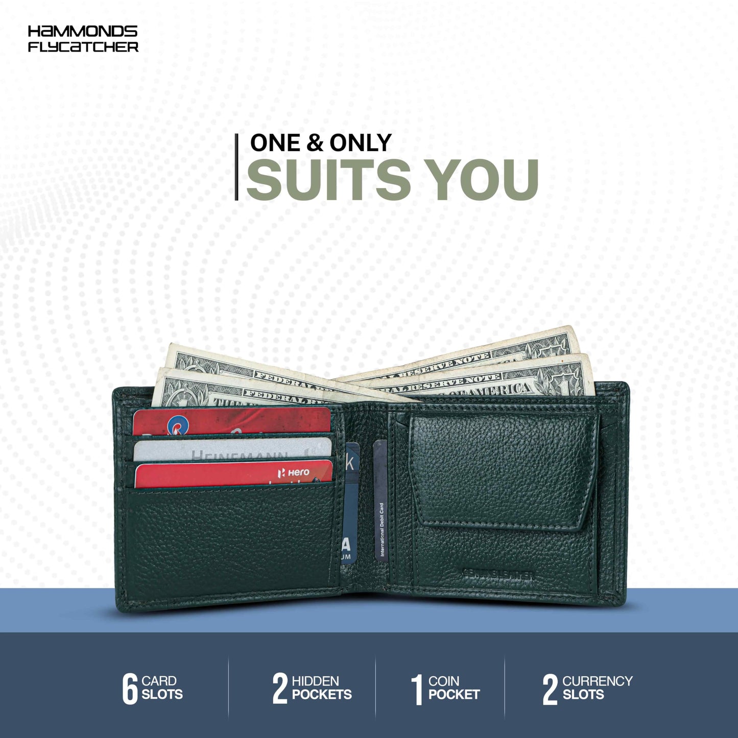 HAMMONDS FLYCATCHER Wallet for Men Leather Original, Mens Wallet, Leather Wallets for Men Stylish, Bi-Fold Wallets for Man, 6 Card Slots, Easy Access Card Slots, Coin Pocket, Gift for Mens - Green