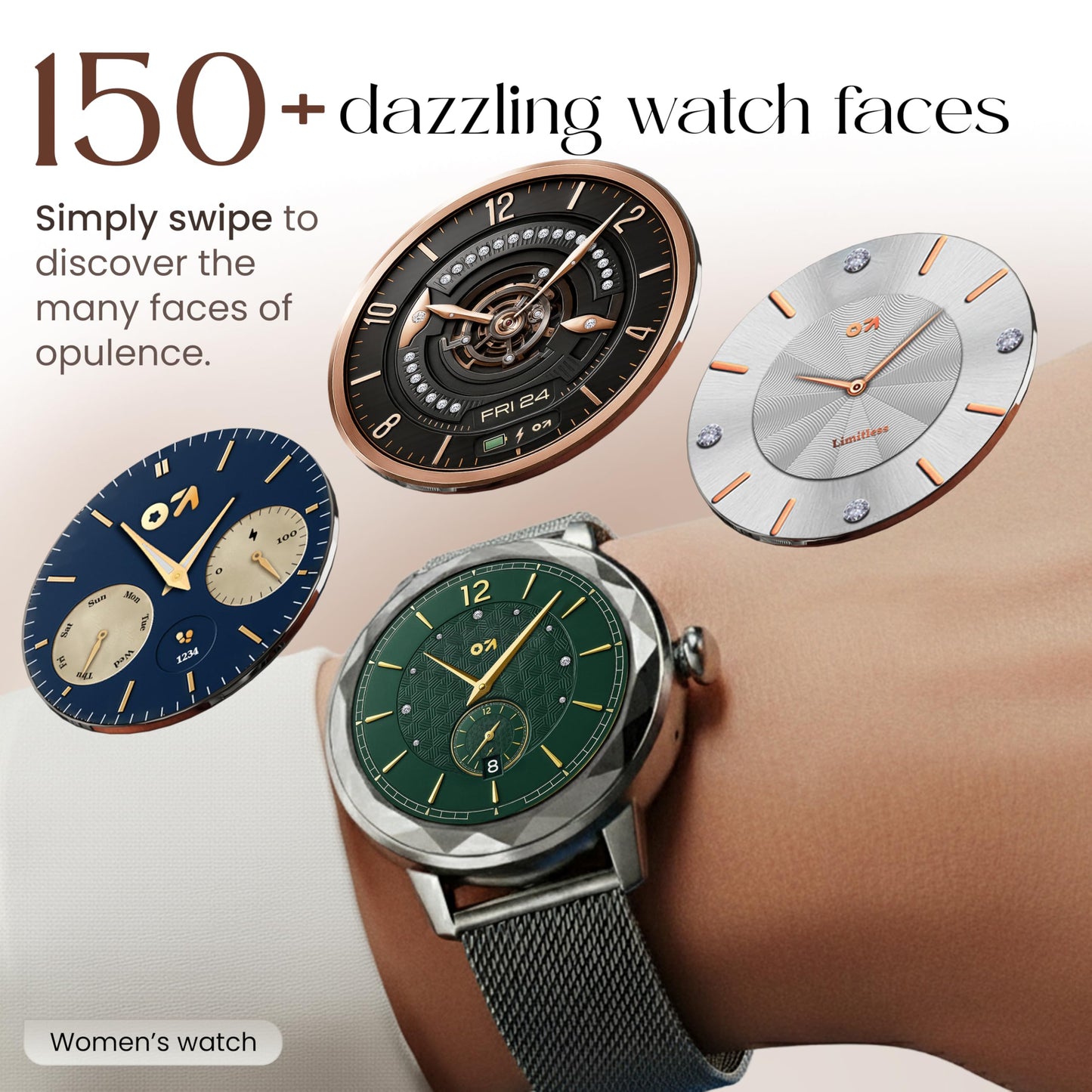 GOBOULT Newly Launched Alora Smart Watch 1.19'' AMOLED Display, BT Calling, Rotating Bezel, 150+Watchfaces, 800 Nits Brightness, AI Voice Assistant, SpO2 Monitoring, 120+ Sports Mode (Rose Gold)