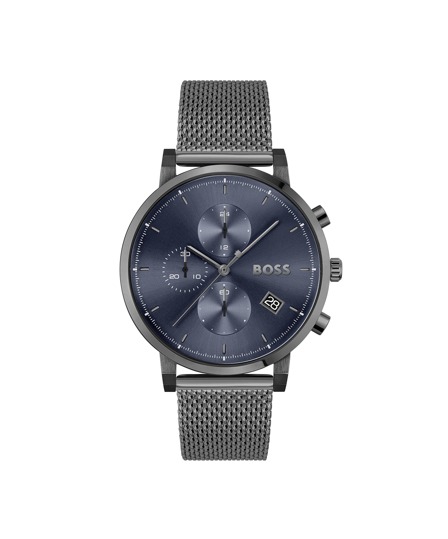 BOSS Integrity Qtz Fashion Chrono Blue Round Dial Men's Watch|Ionic Plated Grey Steel Material|Grey Color Band - 1513934