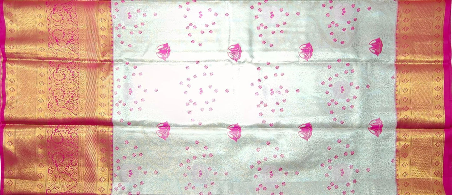 VFCollections Women's Kanchipuram Silk Pure Pattu Sarees With Blouse (VFC483-4)