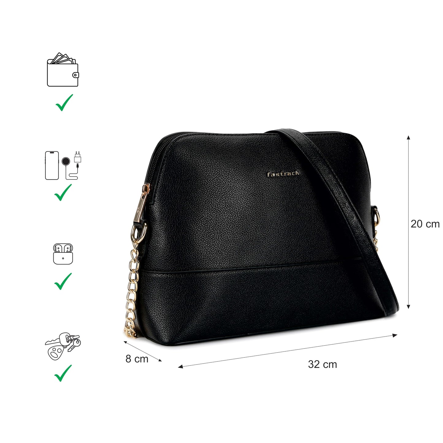 Fastrack Velvet Touch Sling Bag for Women| Faux Leather Sling With Gold Chain Accents | Chic Compact Crossbody with Top Zip Closure | Trendy Women's Handbags | Stylish Bags for Girls