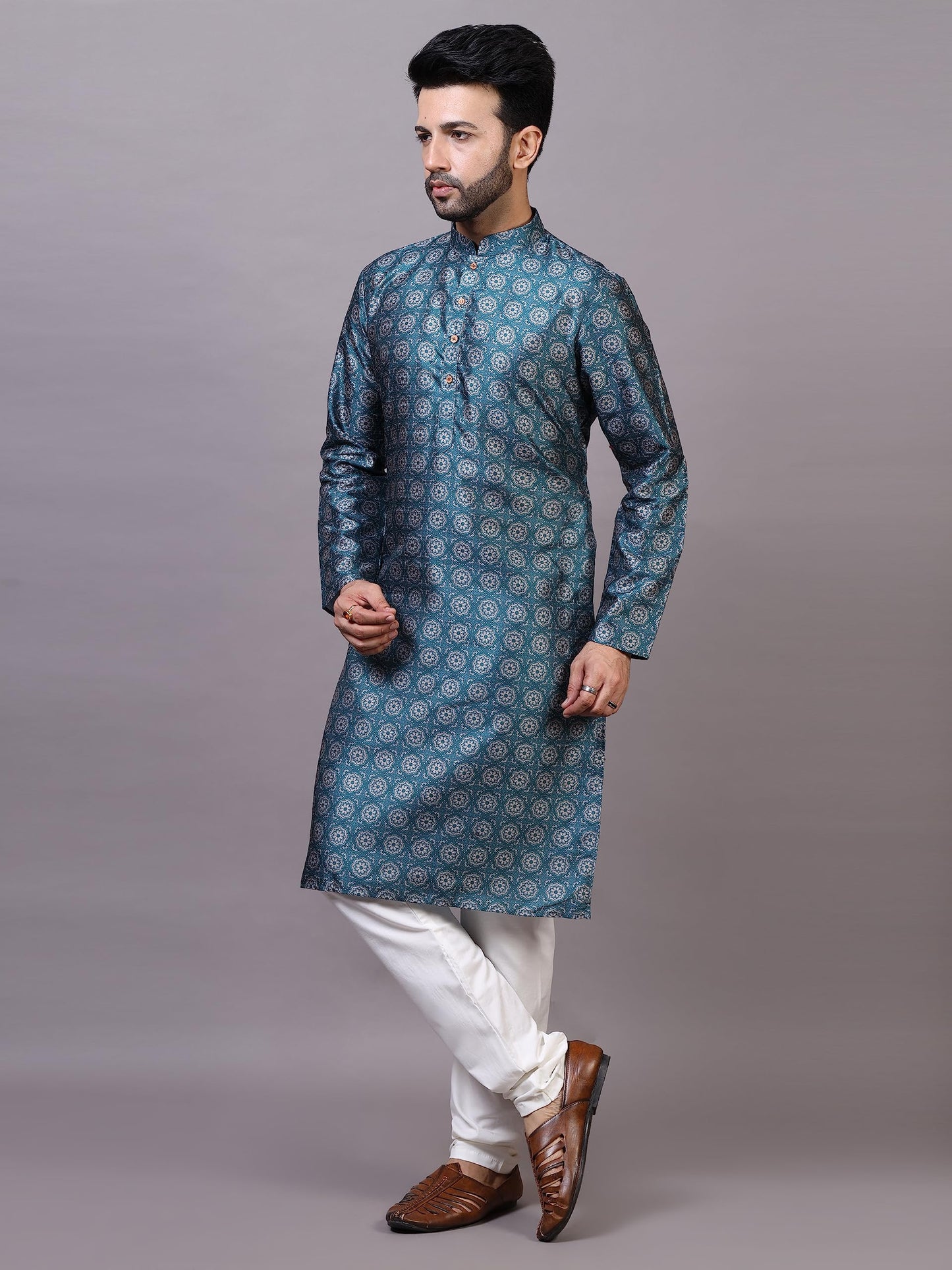 Logass Cotton Digital Printed Kurta Setfor Men & Boys Ethnic & Wear, Rama - Le090, 34-Xs