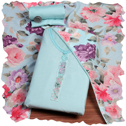 Biba Women Blue Modal Digital Print Unstitched Suit Set_FREE SIZE