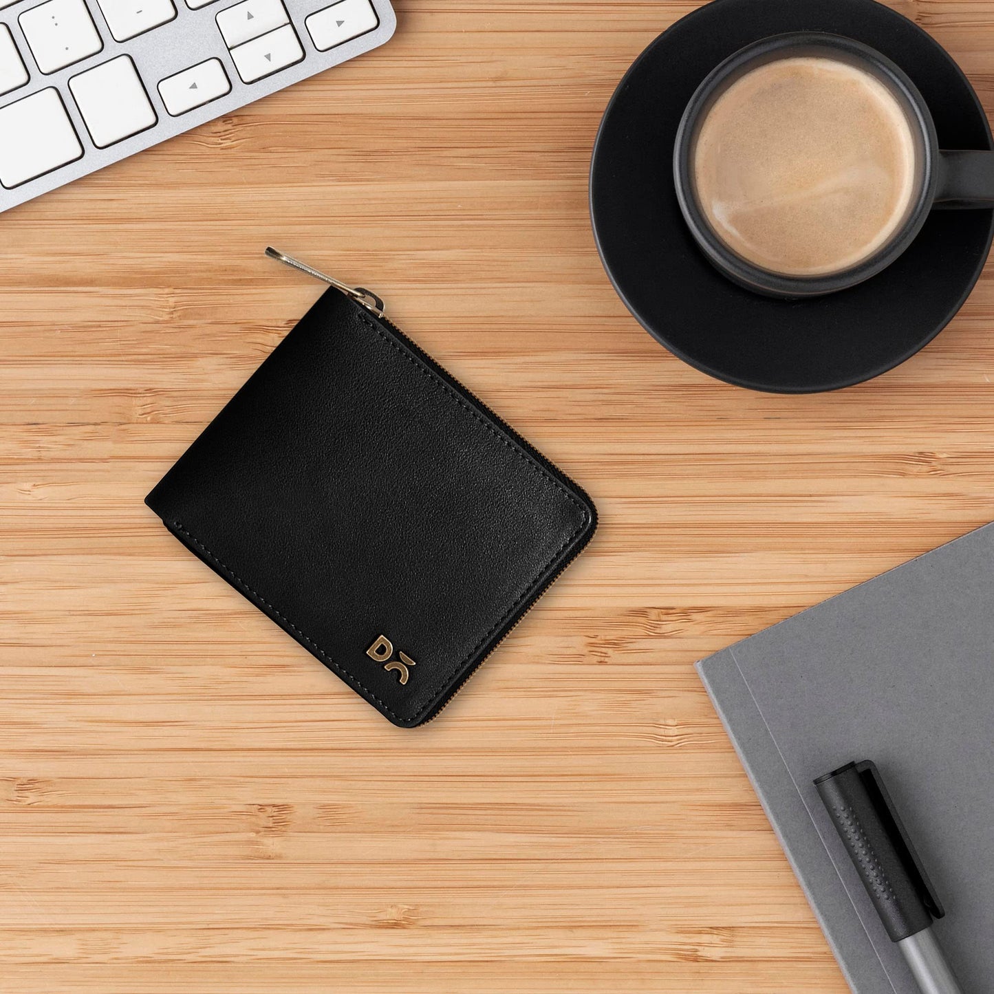 DailyObjects Black Women's Zip Wallet | Made with Vegan Leather Material | Carefully Handcrafted | Holds up to 8 Cards | Slim and Easy to Fit in Pocket | Coin Pocket with Button Closure